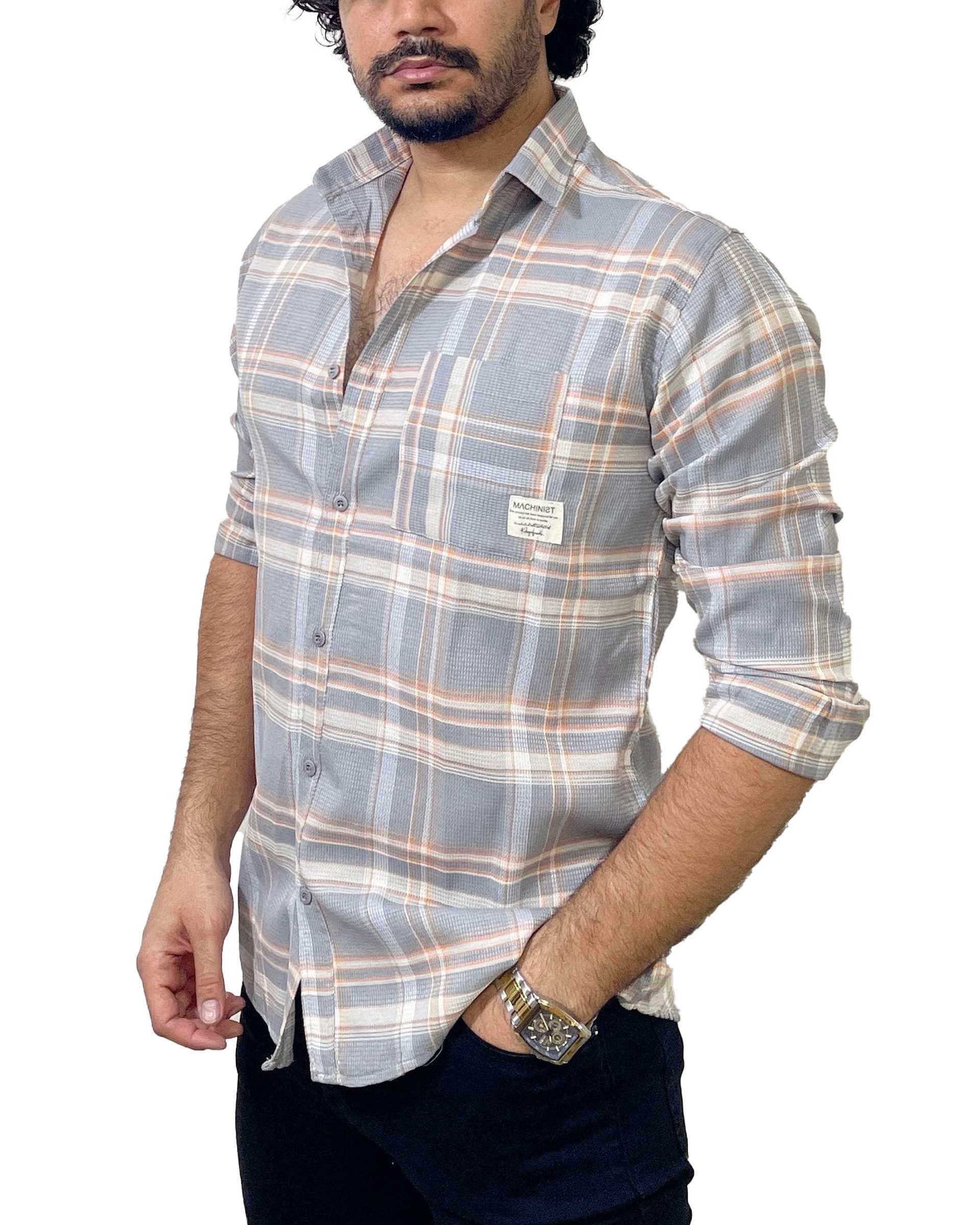 پیراهن مردانه طوسی چهارخانه دیورسو Diverso کد 4875