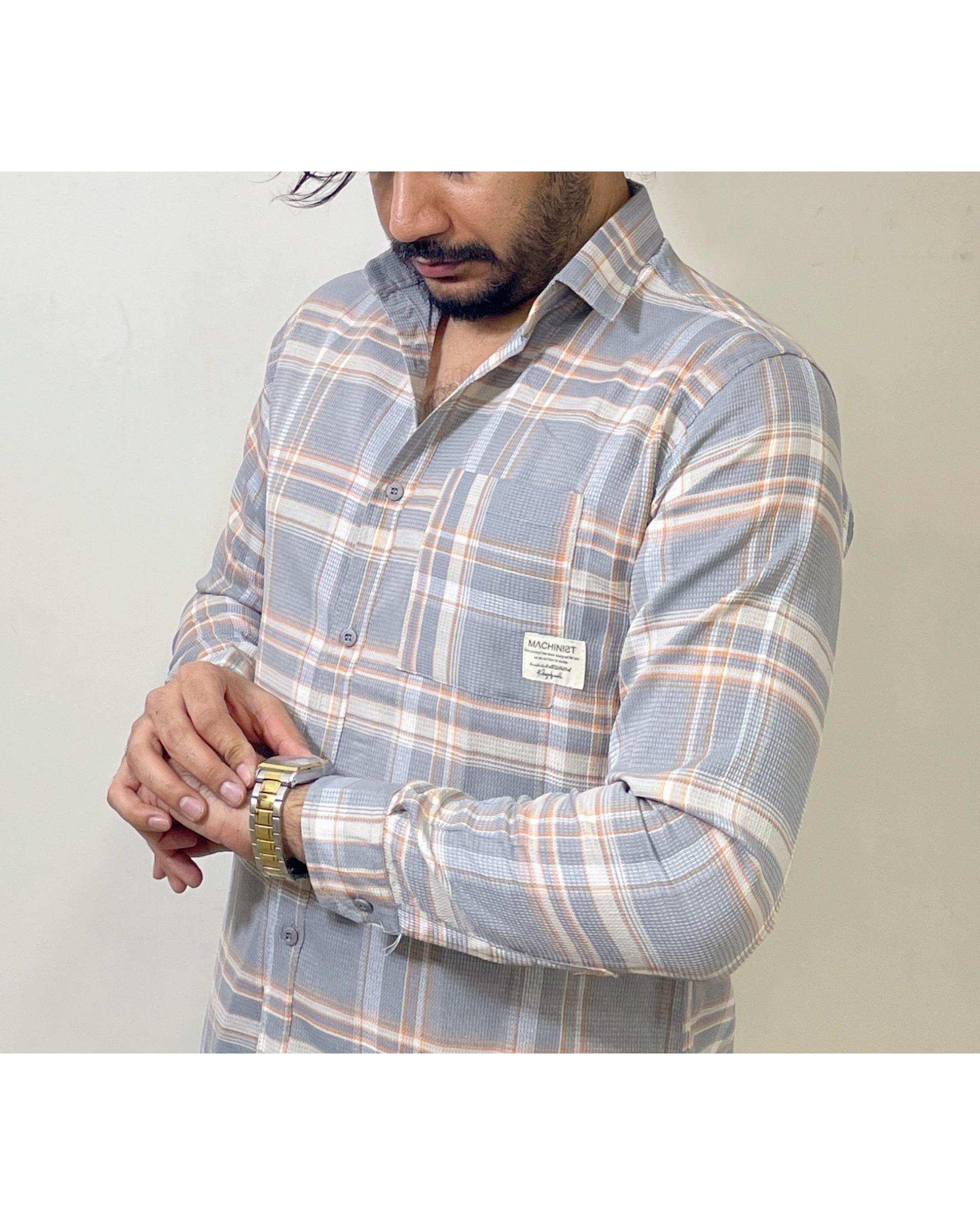 پیراهن مردانه طوسی چهارخانه دیورسو Diverso کد 4875