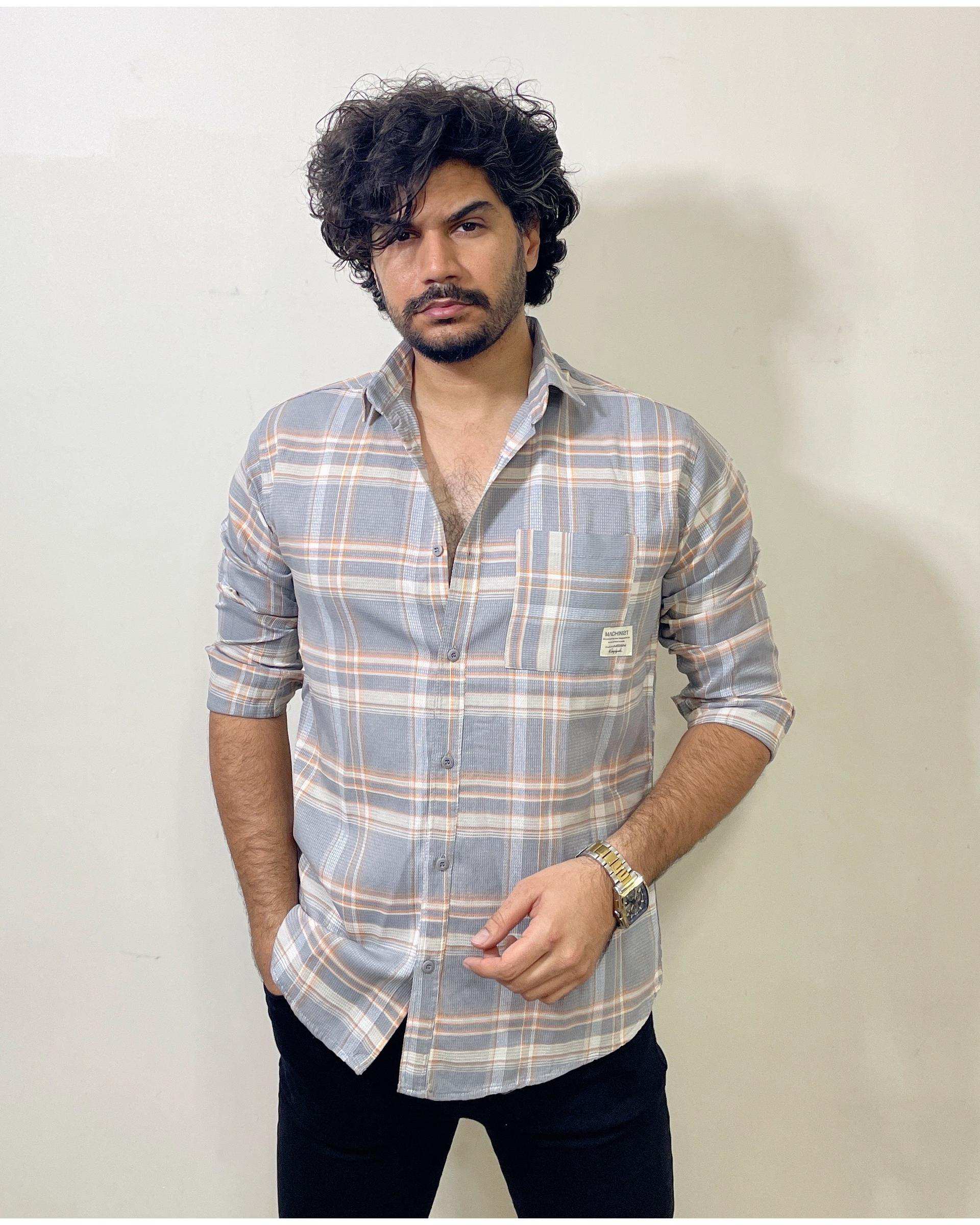 پیراهن مردانه طوسی چهارخانه دیورسو Diverso کد 4875