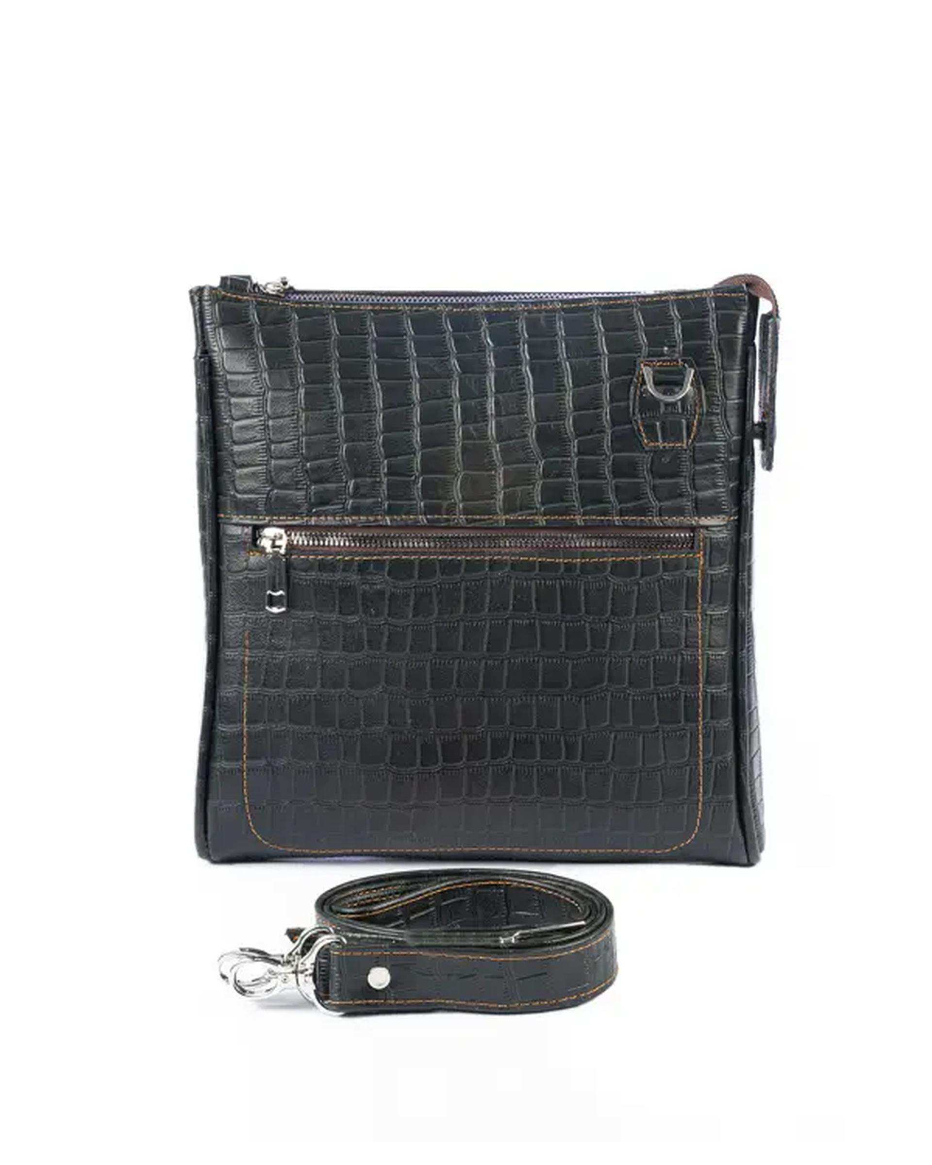 کیف دوشی چرم زنانه سبز تیره صاد Saad مدل AR0505