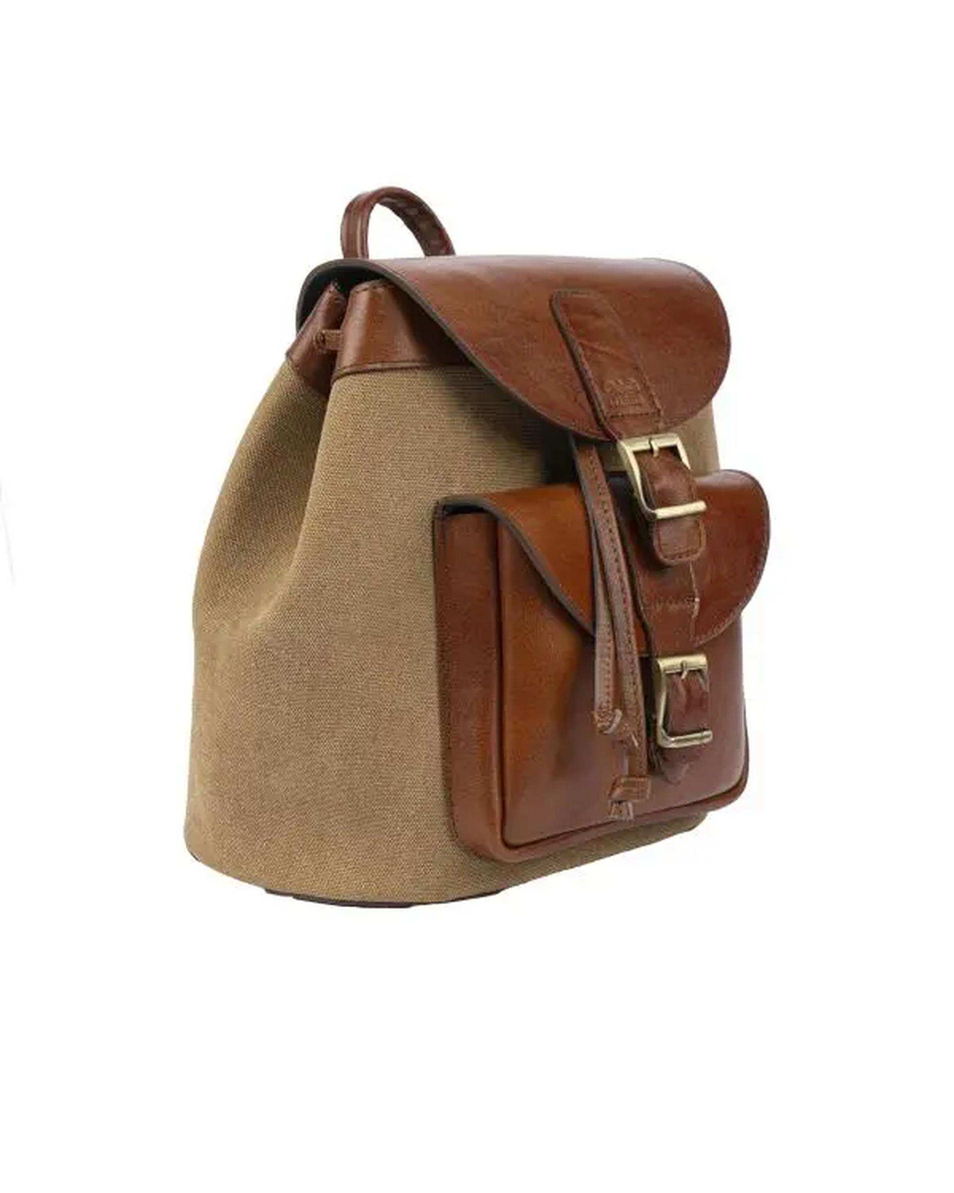 کوله پشتی چرم زنانه قهوه ای روشن صاد Saad مدل JR5021