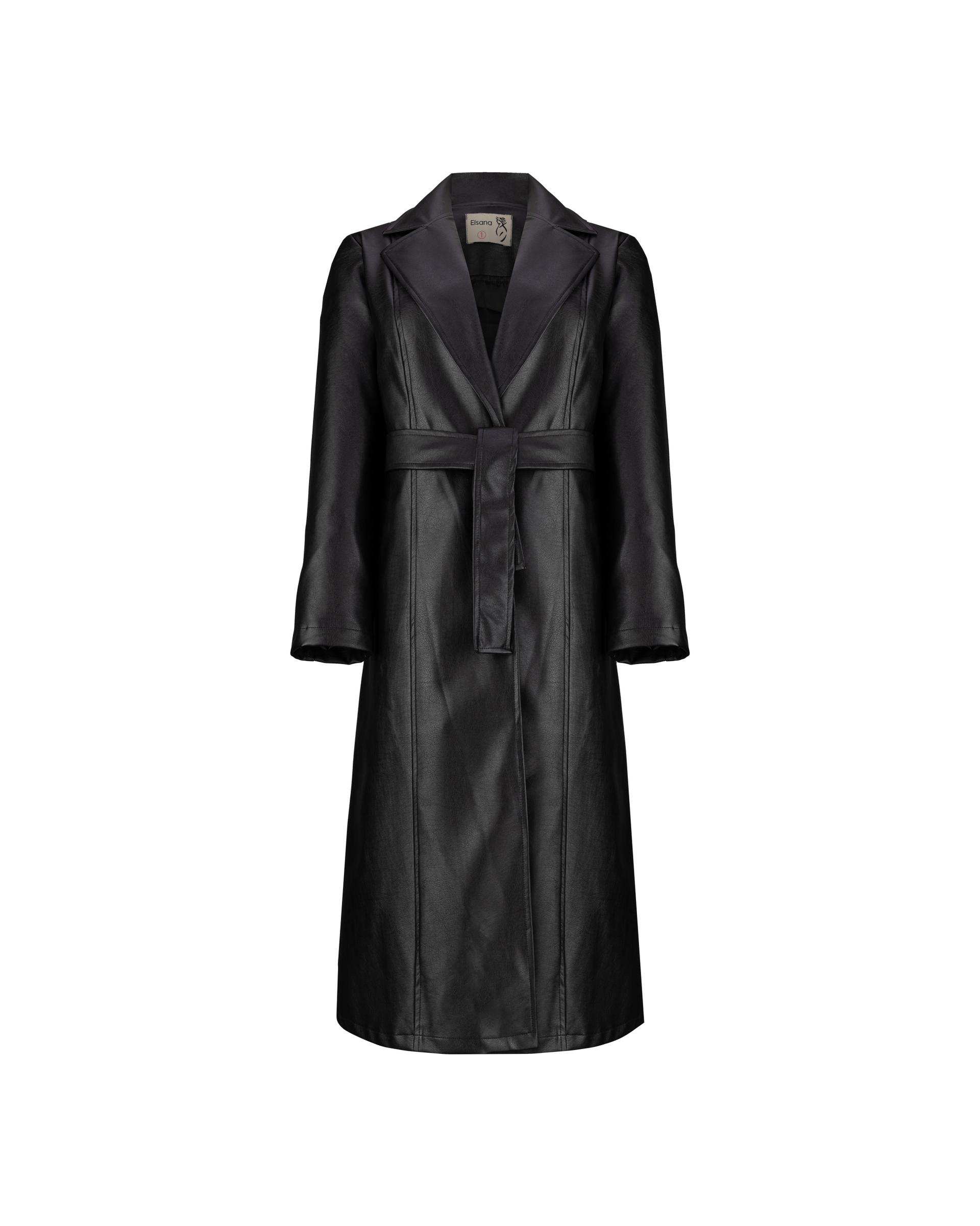 پالتو چرم زنانه مشکی مدل راوین السانا Elsana کد 2392