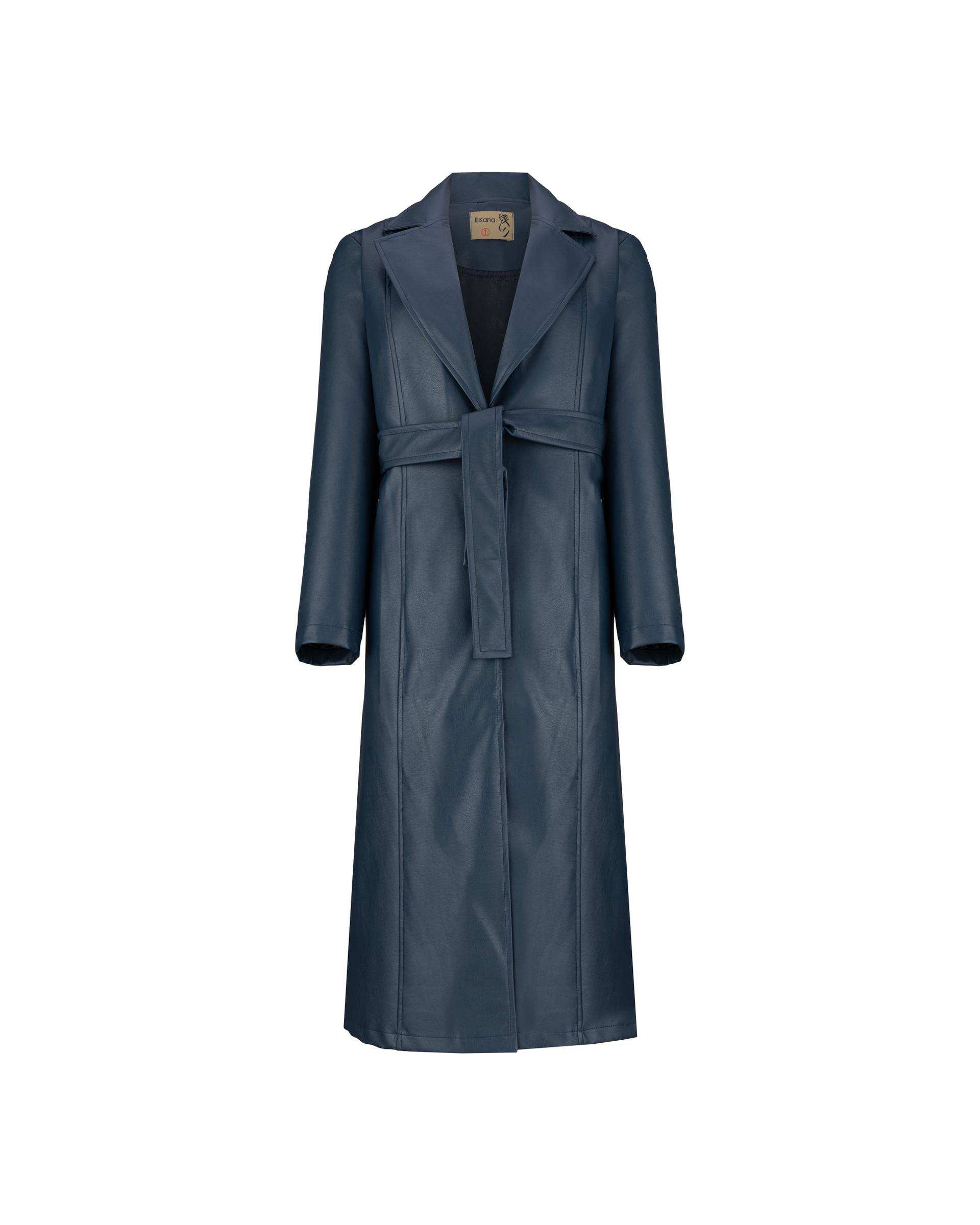 پالتو چرم زنانه آبی نفتی مدل راوین السانا Elsana کد 2392