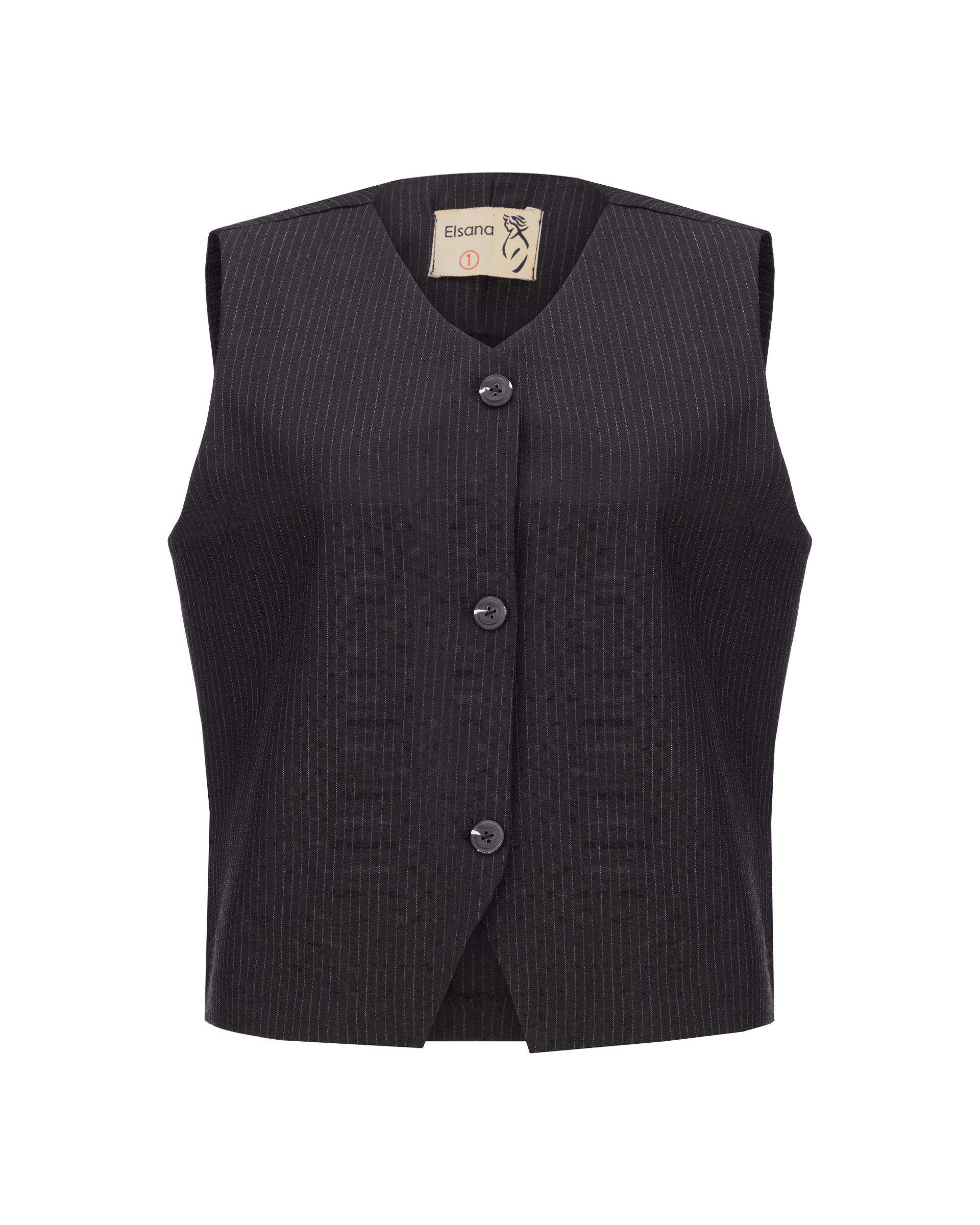 ست مانتو بلند و شلوار و جلیقه زنانه دیپلمات مشکی مدل سمیناز السانا Elsana کد 2405