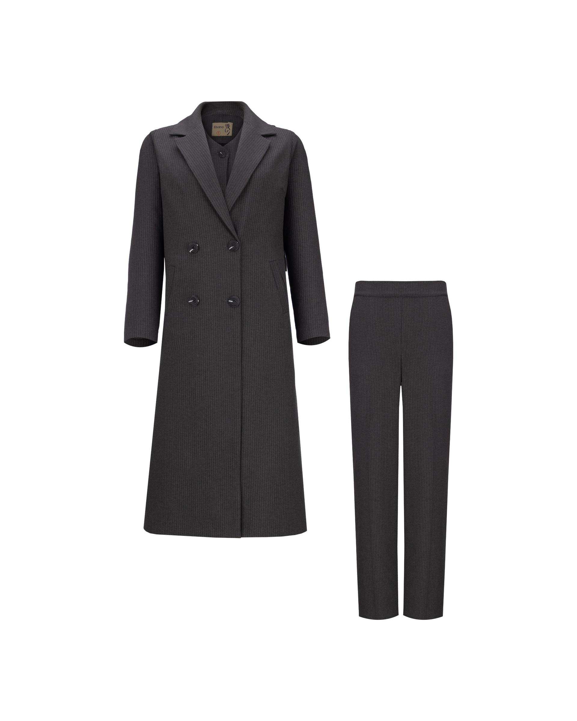 ست مانتو بلندو شلوار و جلیقه زنانه دیپلمات نوک مدادی مدل سمیناز السانا Elsana کد 2405