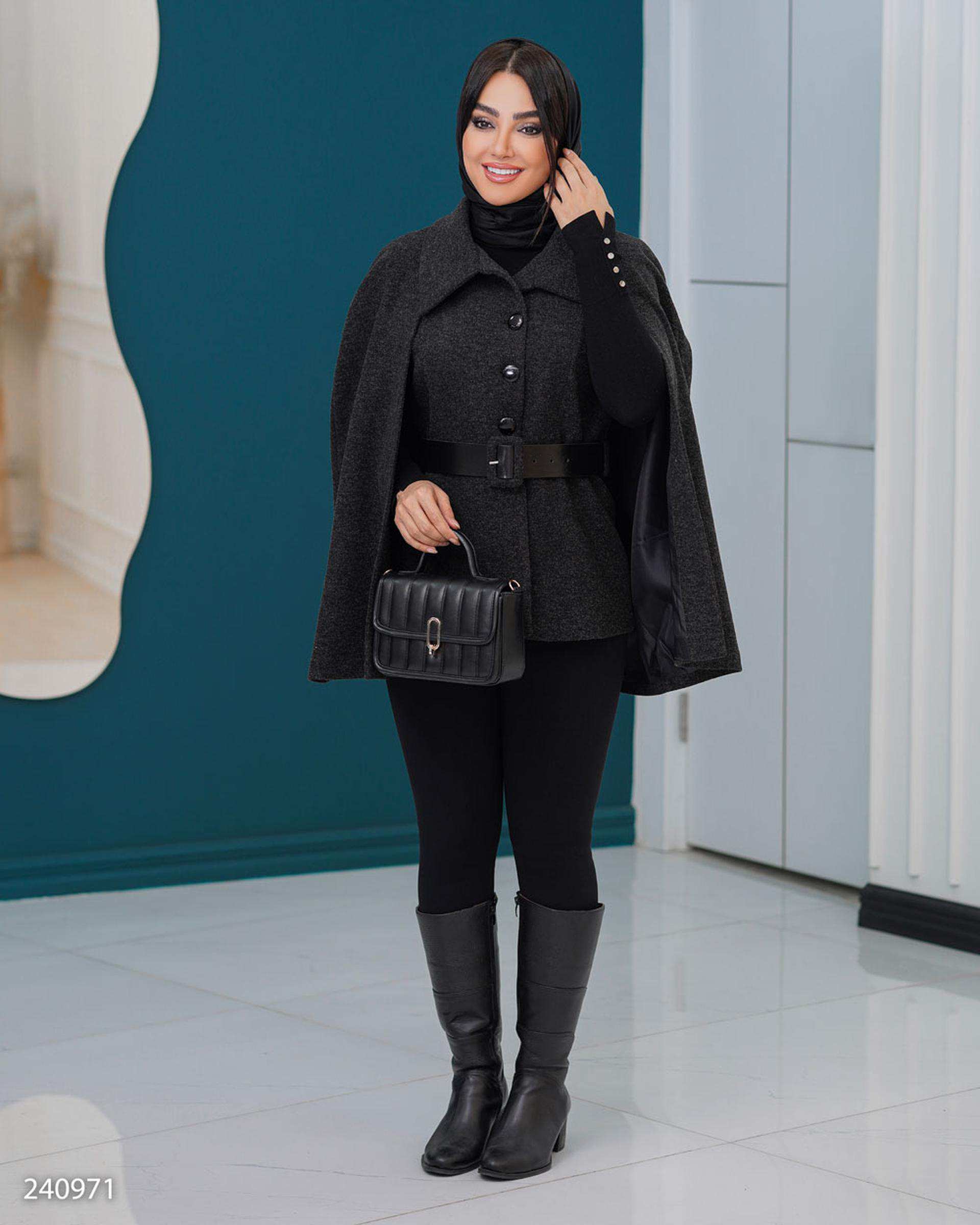 پالتو و شنل زنانه زغالی مدل فوژان السانا Elsana کد 2409