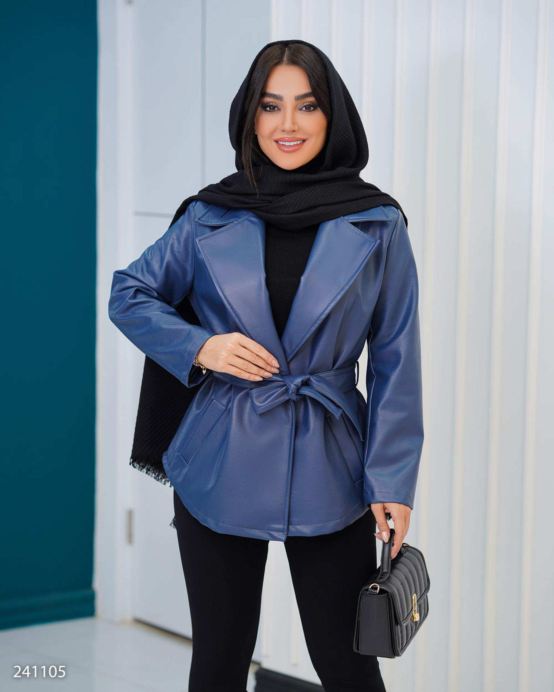 کت چرم زنانه آبی نفتی مدل جانیس السانا Elsana کد 2411