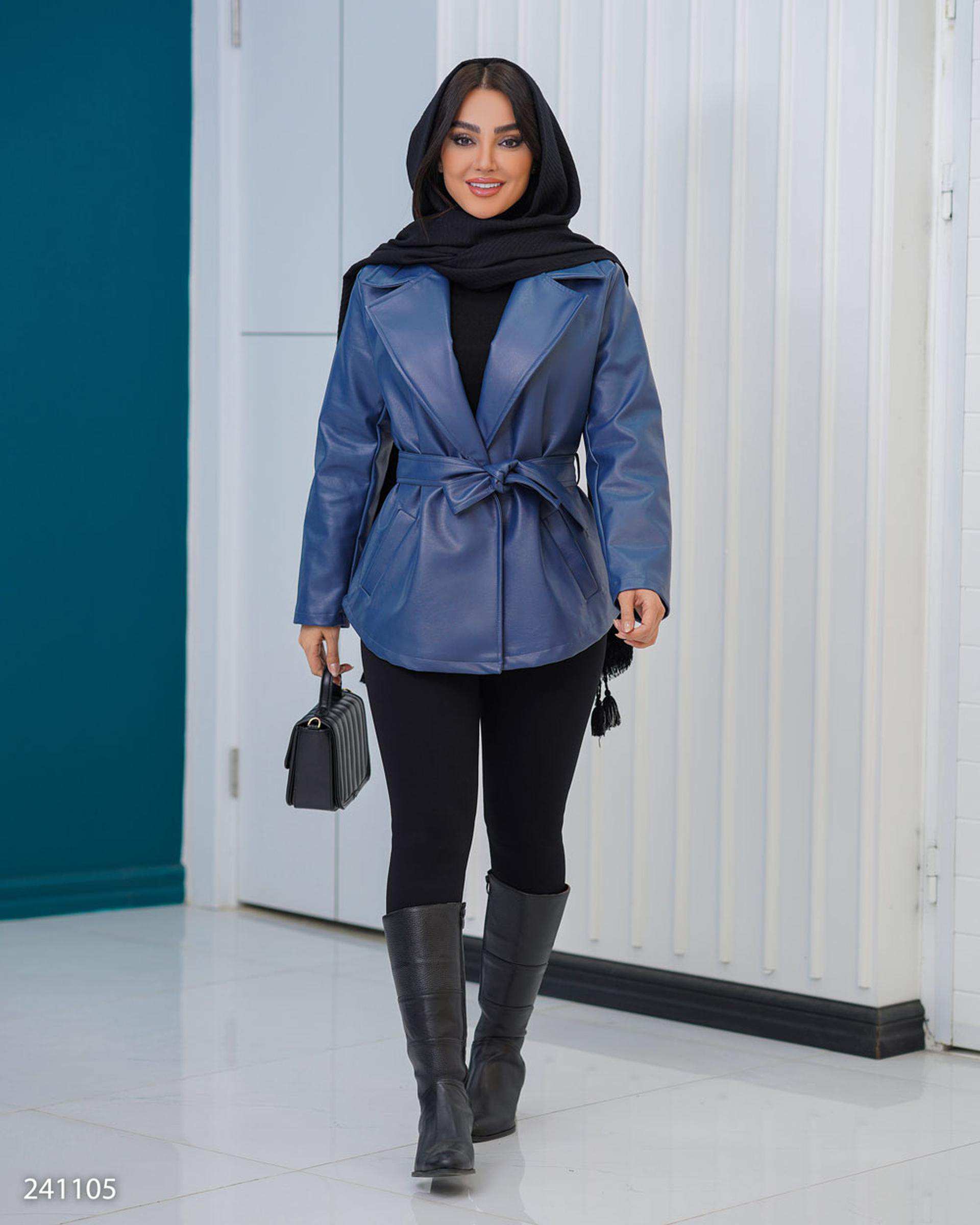 کت چرم زنانه آبی نفتی مدل جانیس السانا Elsana کد 2411