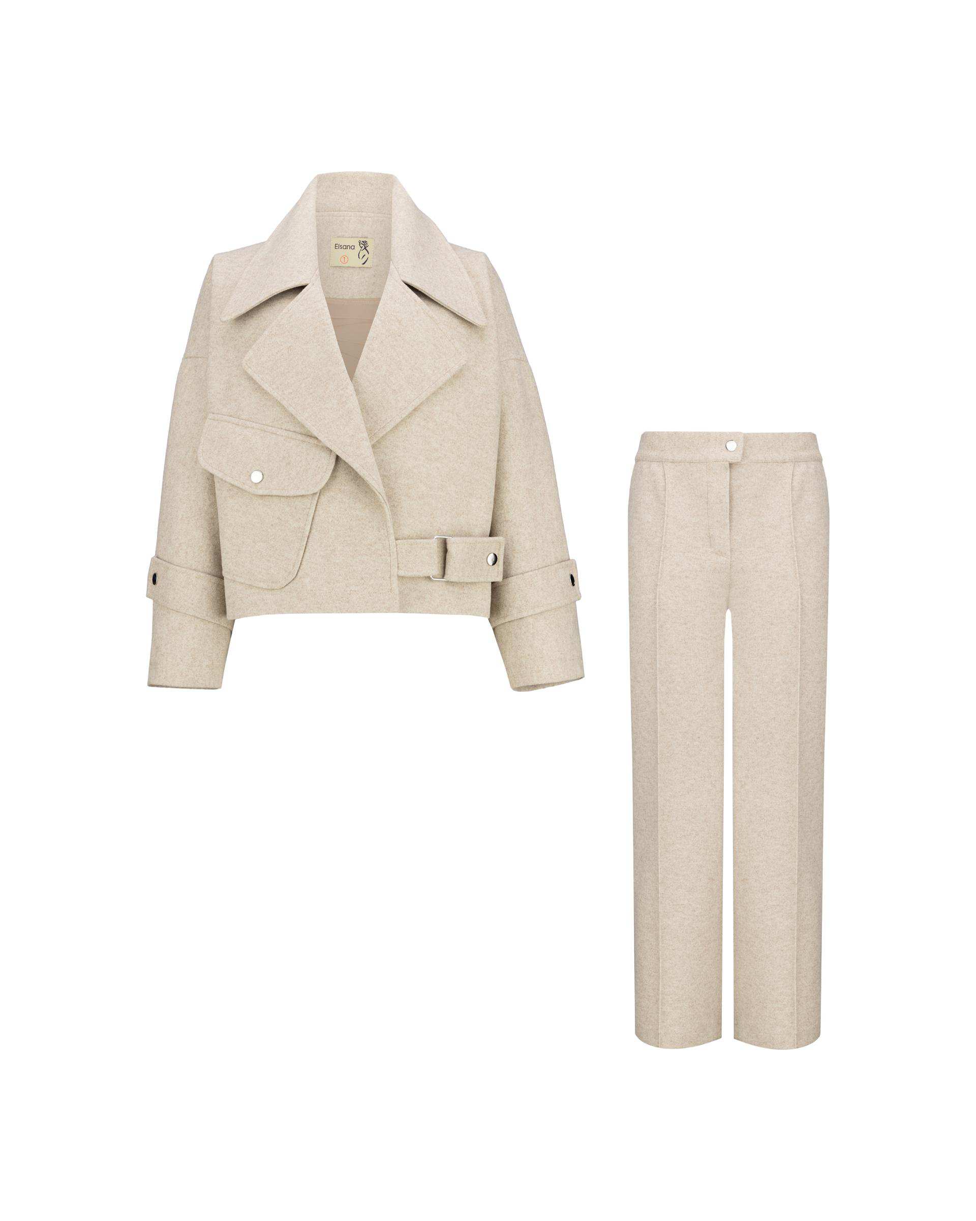 ست کت و شلوار زنانه کرم مدل کامناز السانا Elsana کد 2413