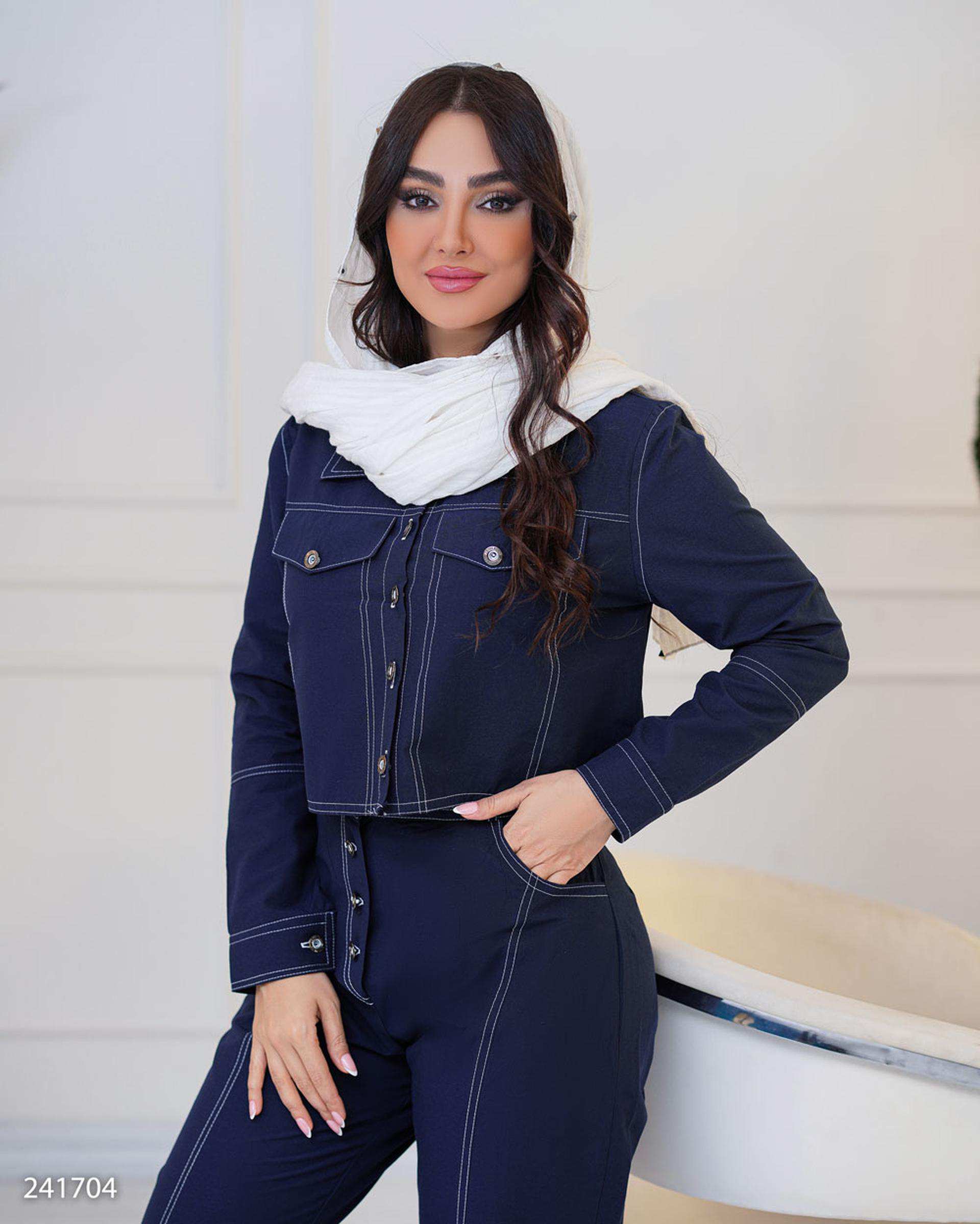 ست کت کراپ و شلوار زنانه سرمه ای مدل آرتیمان السانا Elsana کد 2417