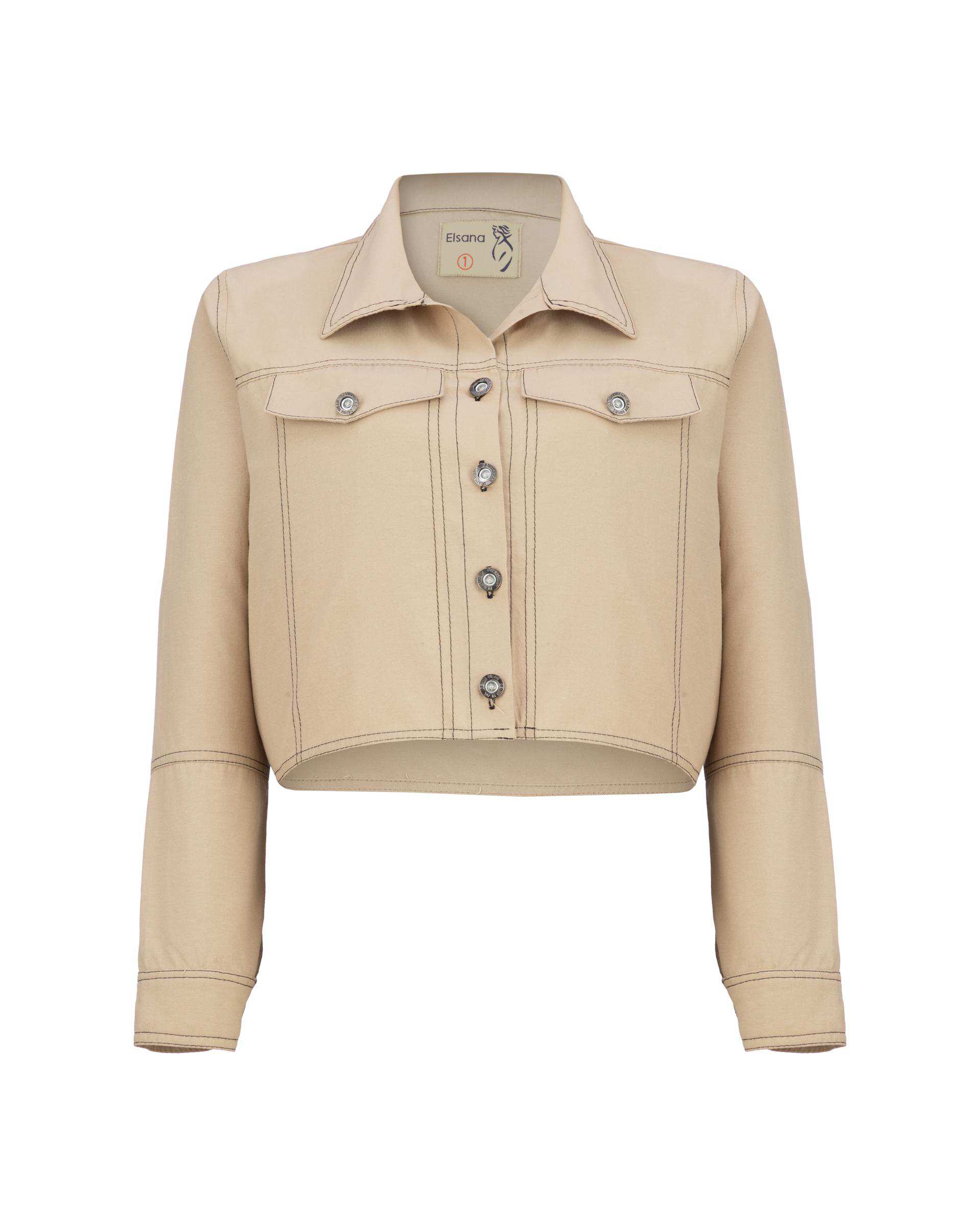 ست کت کراپ و شلوار زنانه کرم مدل آرتیمان السانا Elsana کد 2417