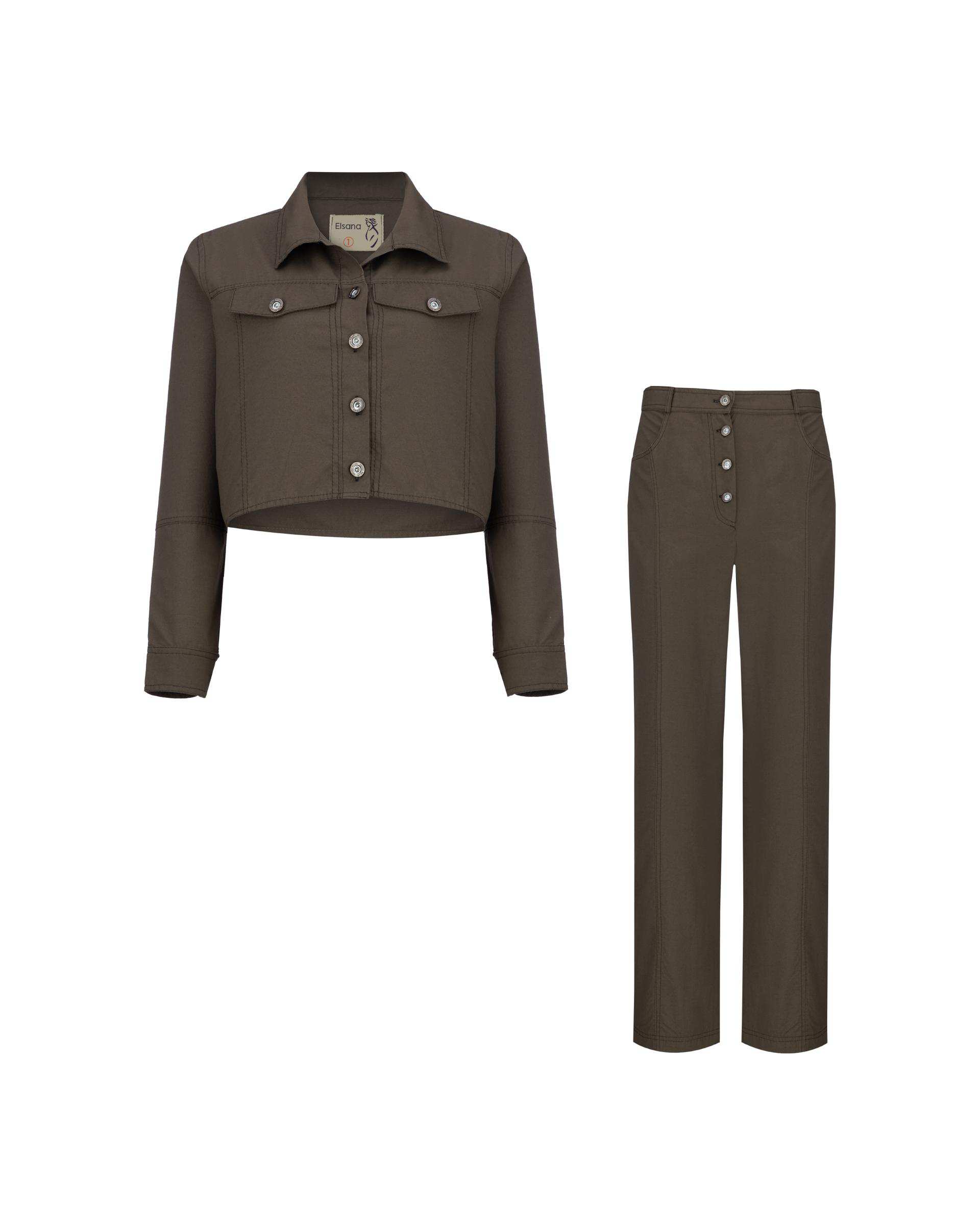 ست کت کراپ و شلوار زنانه سبز یشمی مدل آرتیمان السانا Elsana کد 2417