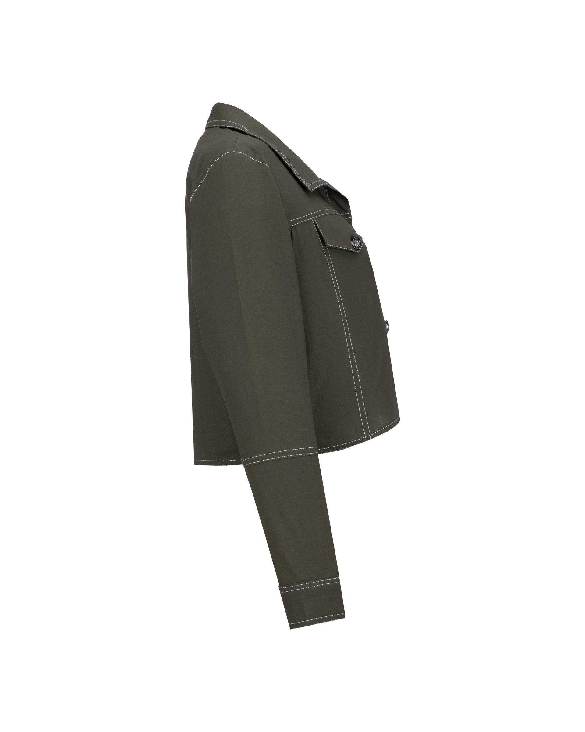 ست کت کراپ و شلوار زنانه سبز زیتونی مدل آرتیمان السانا Elsana کد 2417