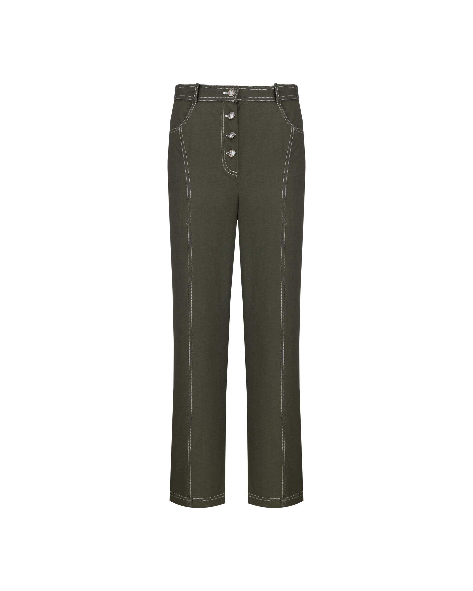 ست کت کراپ و شلوار زنانه سبز زیتونی مدل آرتیمان السانا Elsana کد 2417