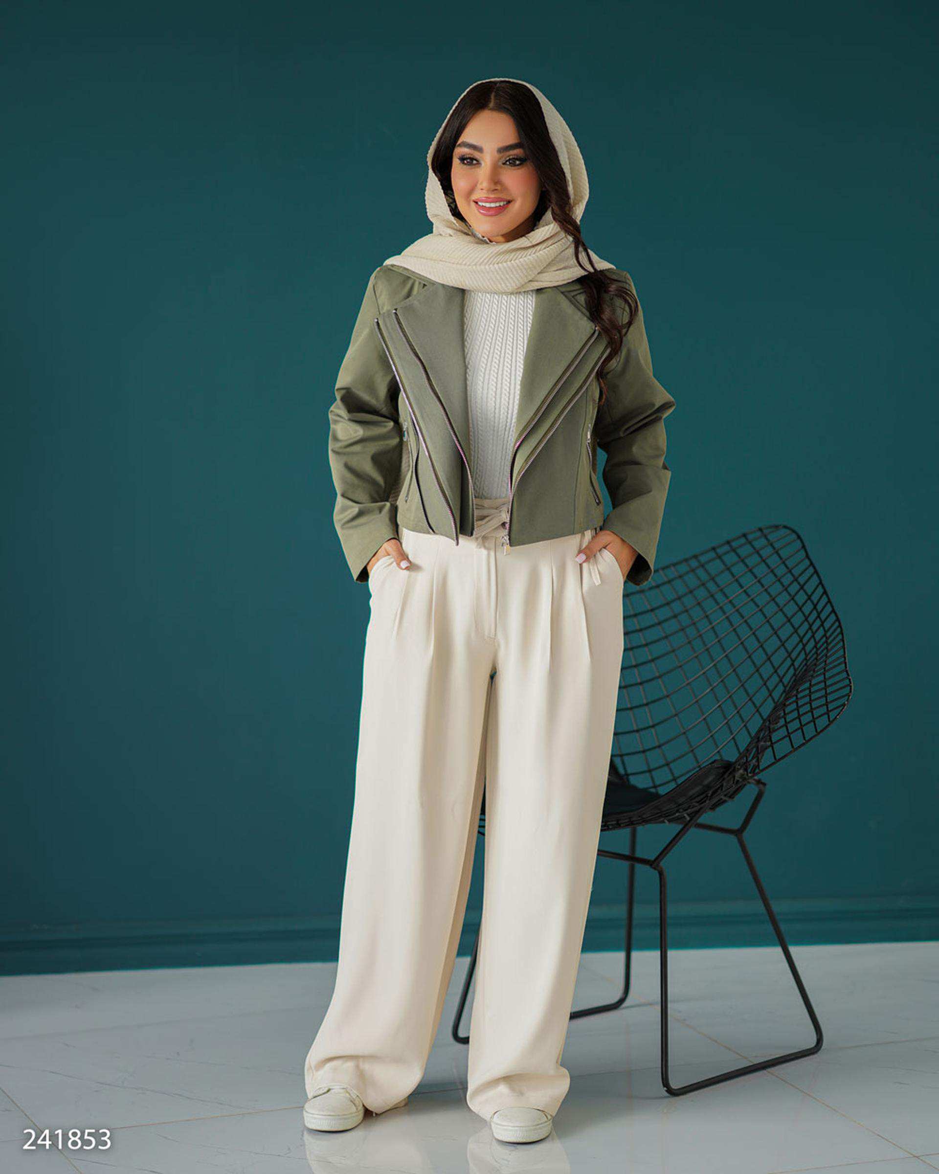 کت کراپ زنانه سبز زیتونی مدل رازیان السانا Elsana کد 2418