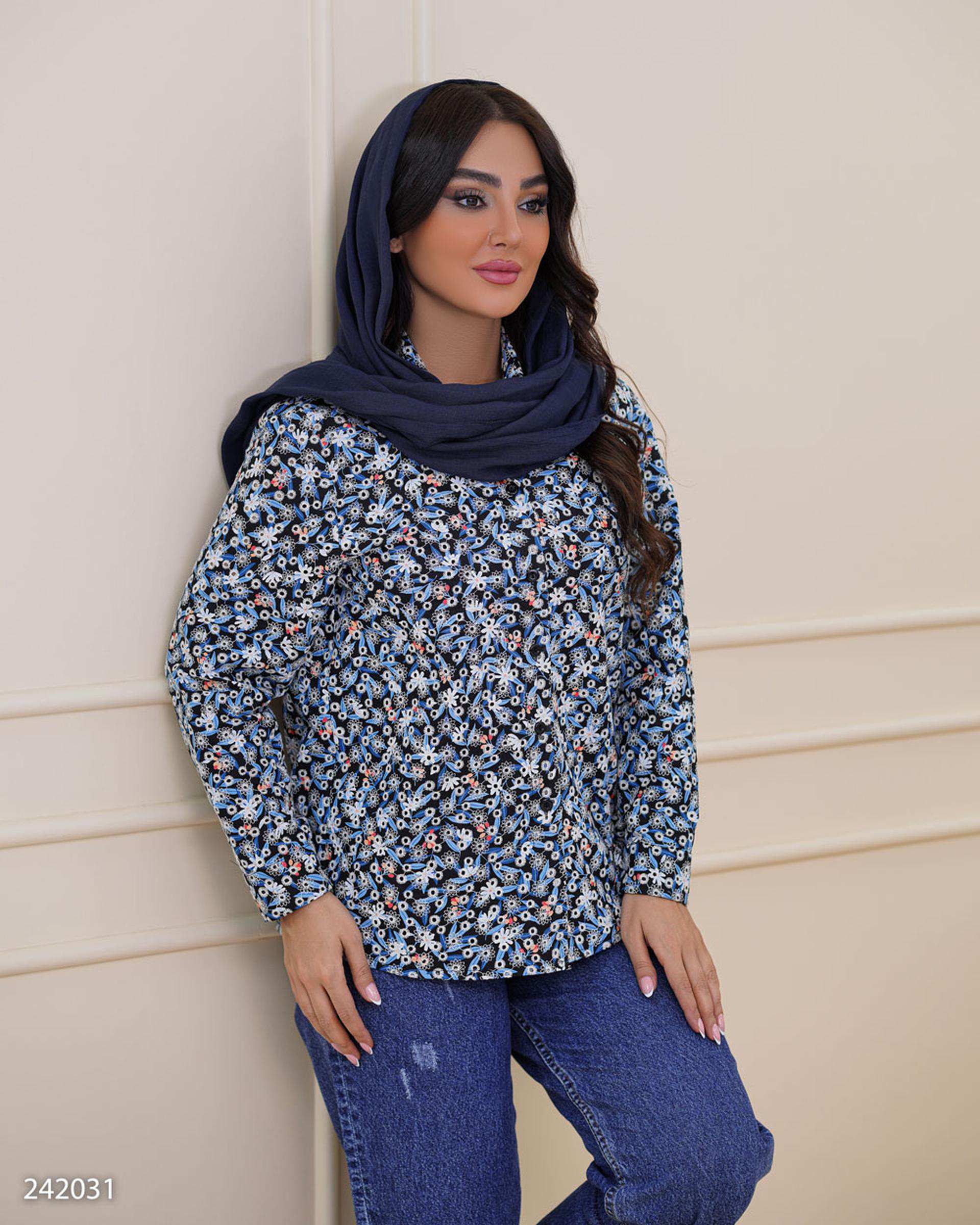 شومیز زنانه مشکی آبی مدل لعیا السانا Elsana کد 2420