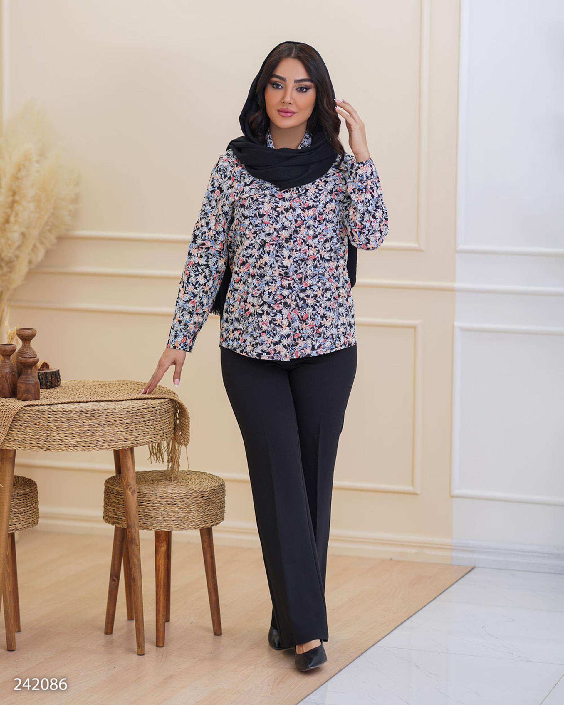 شومیز زنانه مشکی نارنجی مدل لعیا السانا Elsana کد 2420