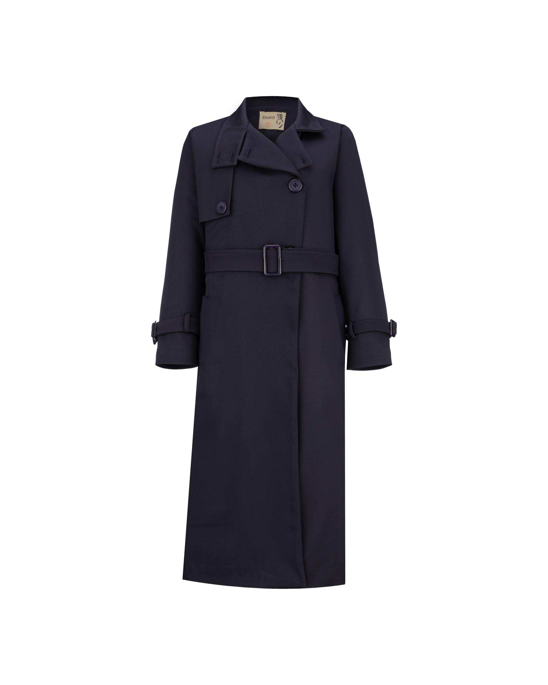 بارانی بلند زنانه سرمه ای مدل گلارین السانا Elsana کد 2422