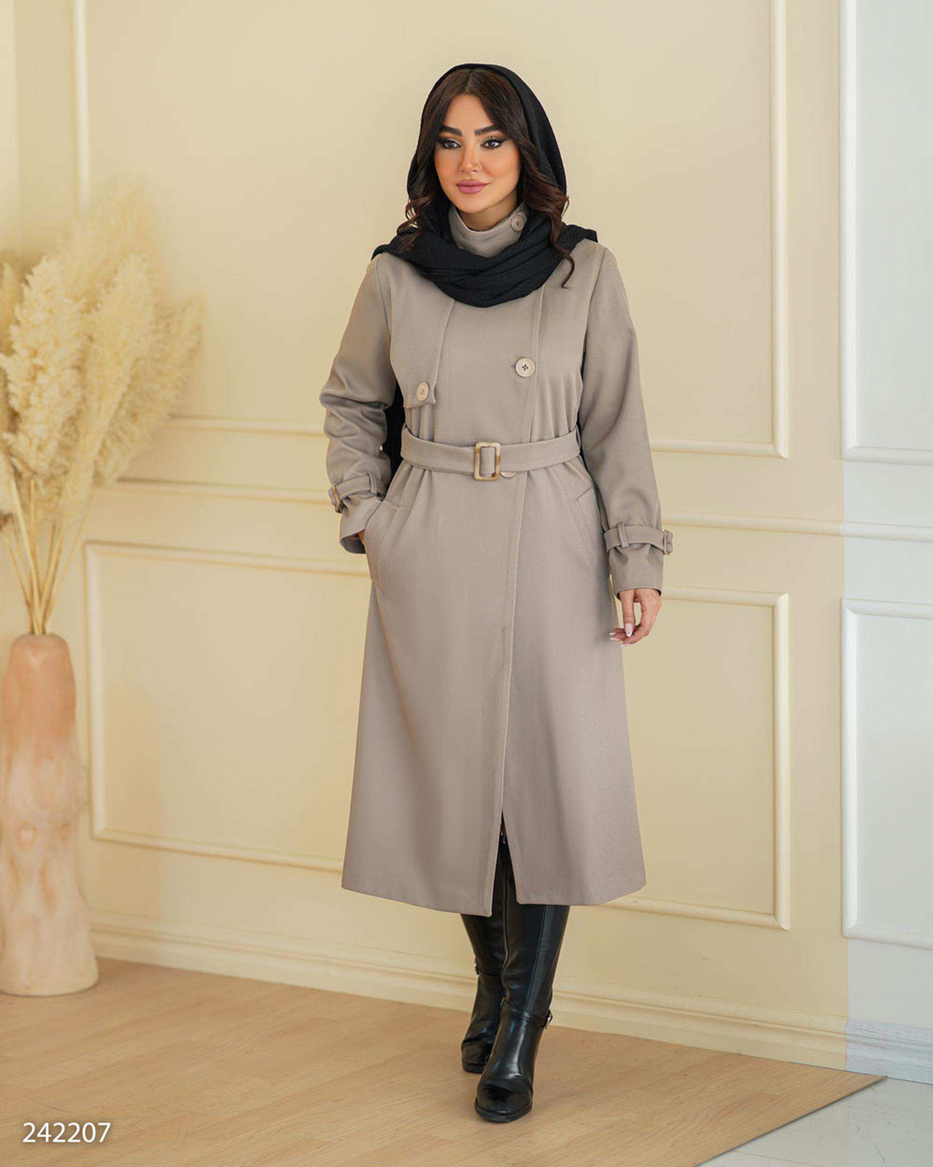 بارانی بلند زنانه شکلاتی مدل گلارین السانا Elsana کد 2422