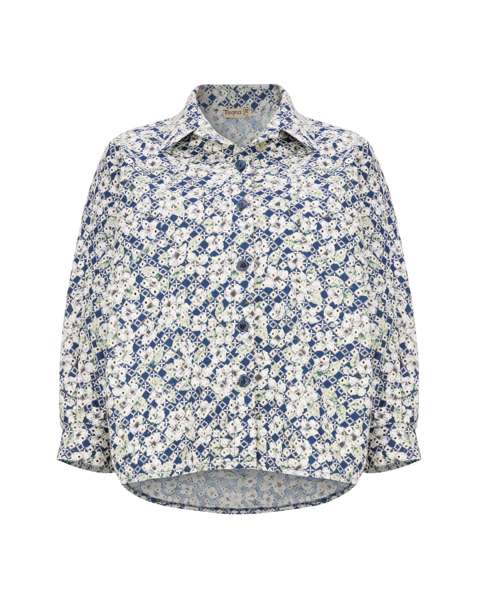 شومیز زنانه خامه دوزی آبی نفتی مدل آوانا السانا Elsana کد 2427