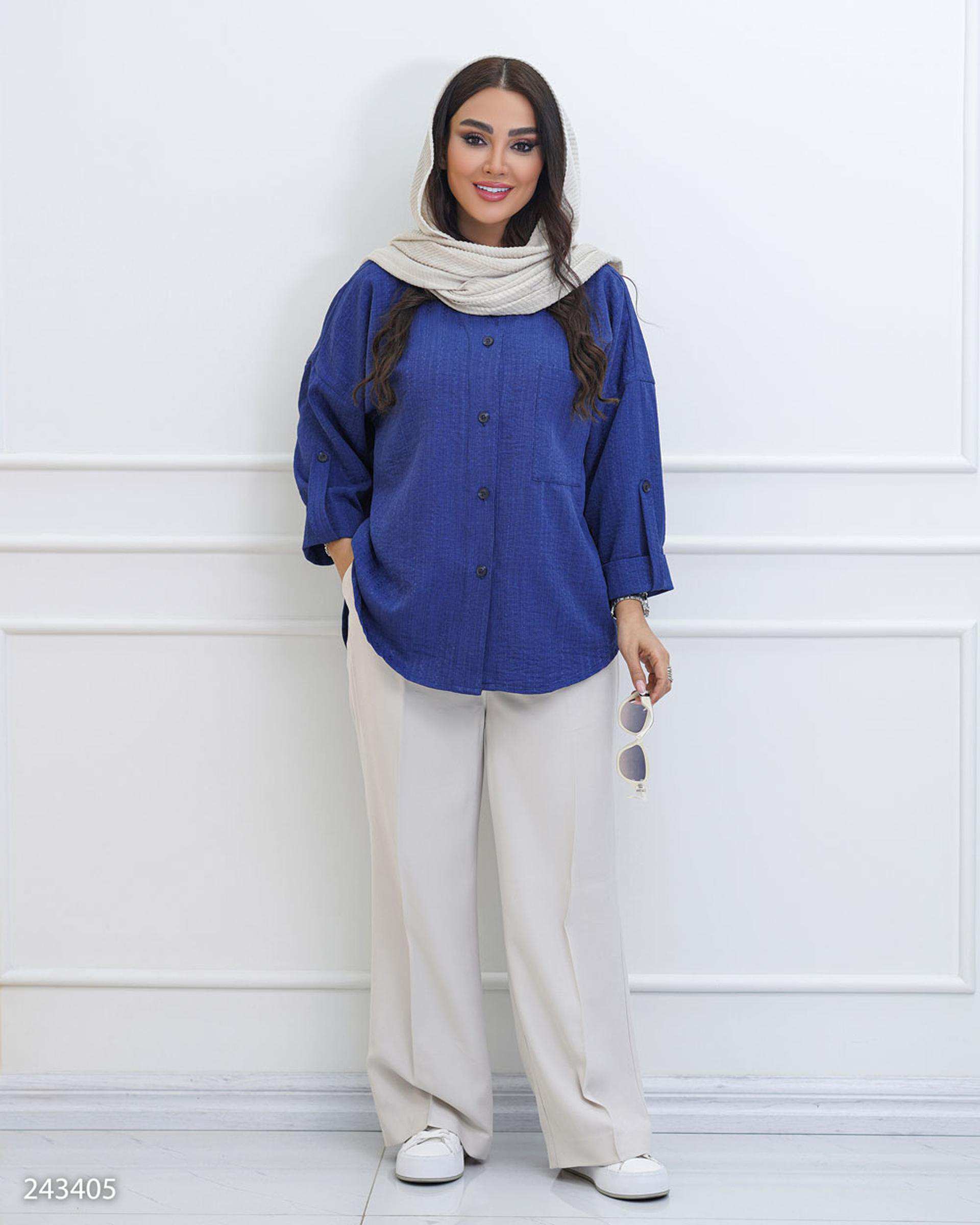 مانتو زنانه آبی نفتی مدل ناوک السانا Elsana کد 2434