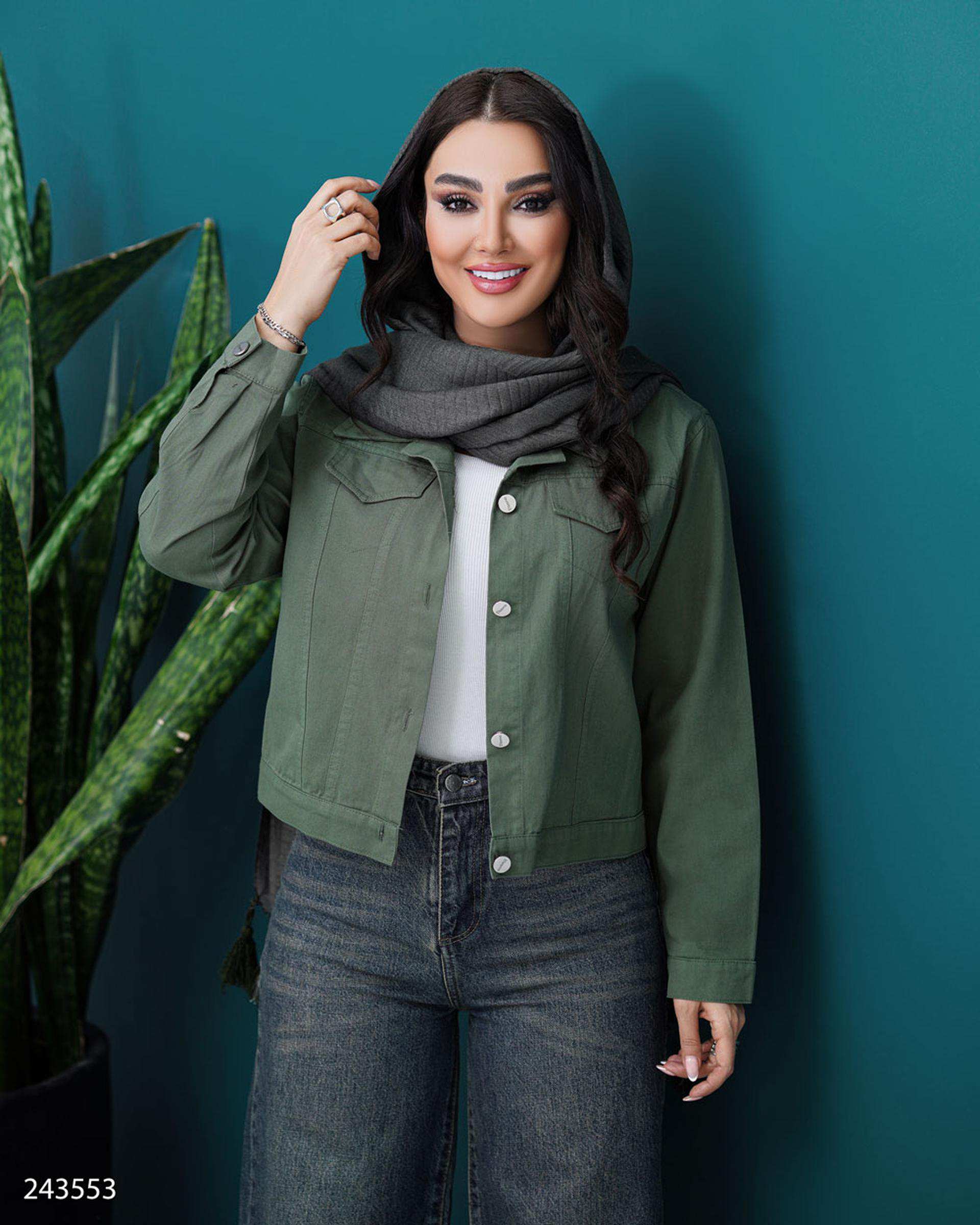 کت کراپ زنانه سبز زیتونی مدل آدوین السانا Elsana کد 2435