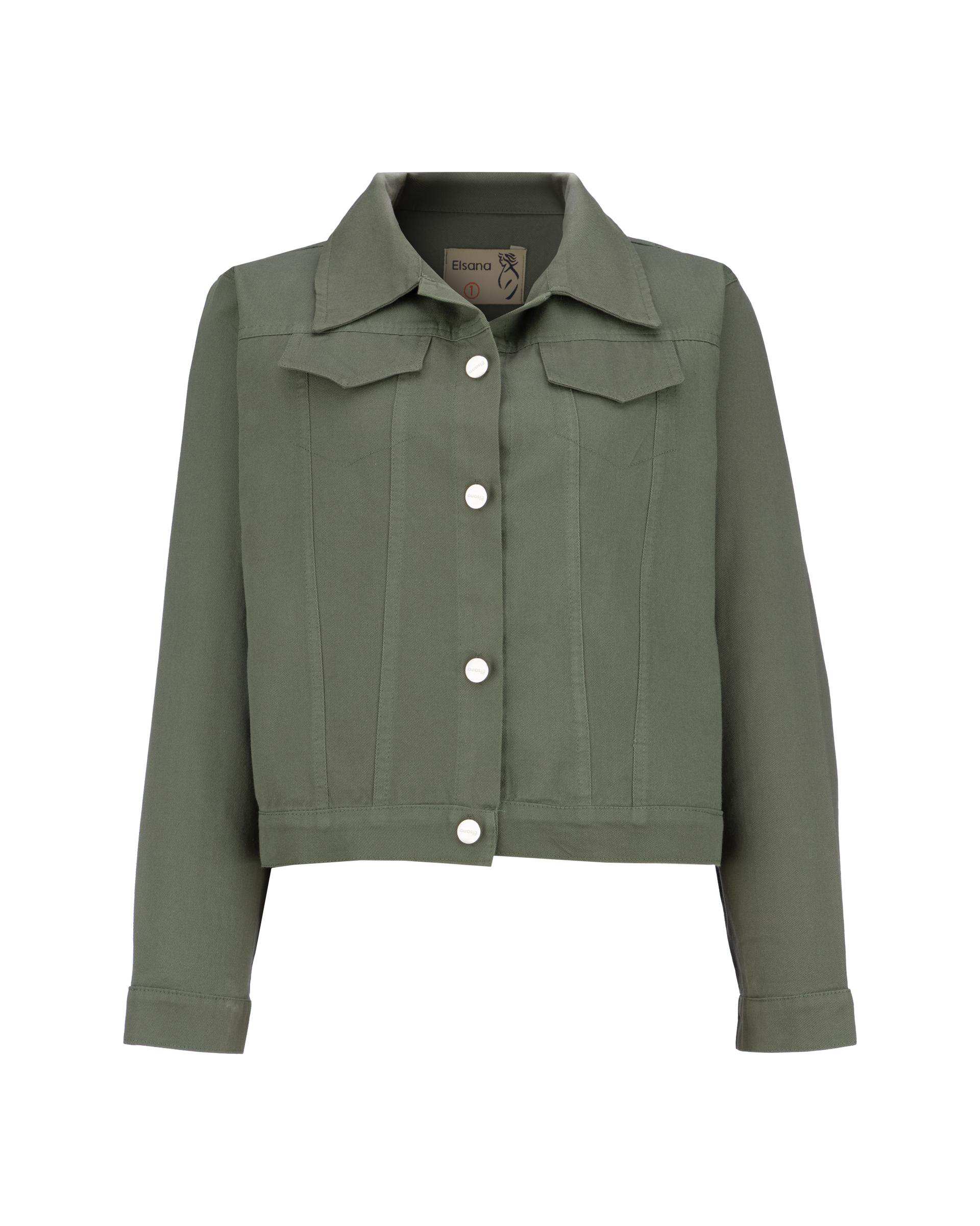 کت کراپ زنانه سبز زیتونی مدل آدوین السانا Elsana کد 2435