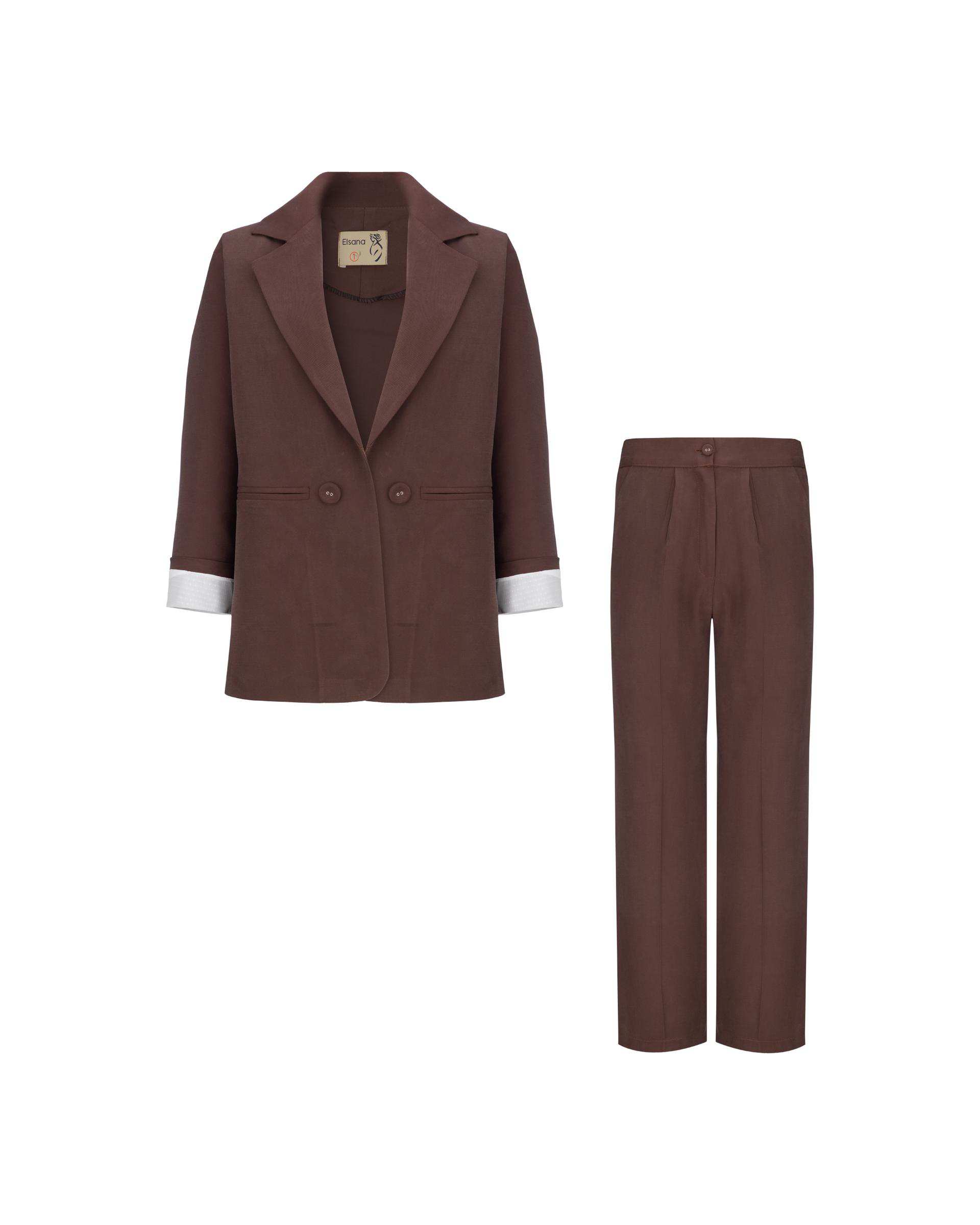 ست کت و شلوار زنانه قهوه ای مدل سینداد السانا Elsana کد 2444