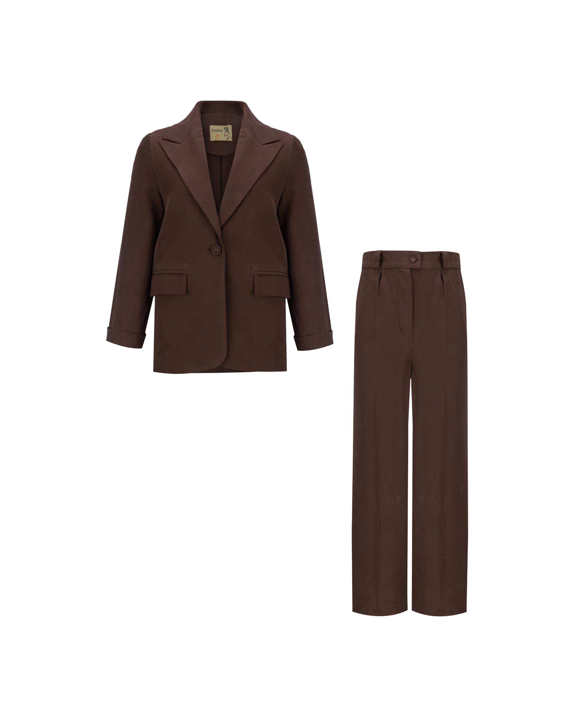 ست کت و شلوار زنانه قهوه ای مدل دریانا السانا Elsana کد 2446