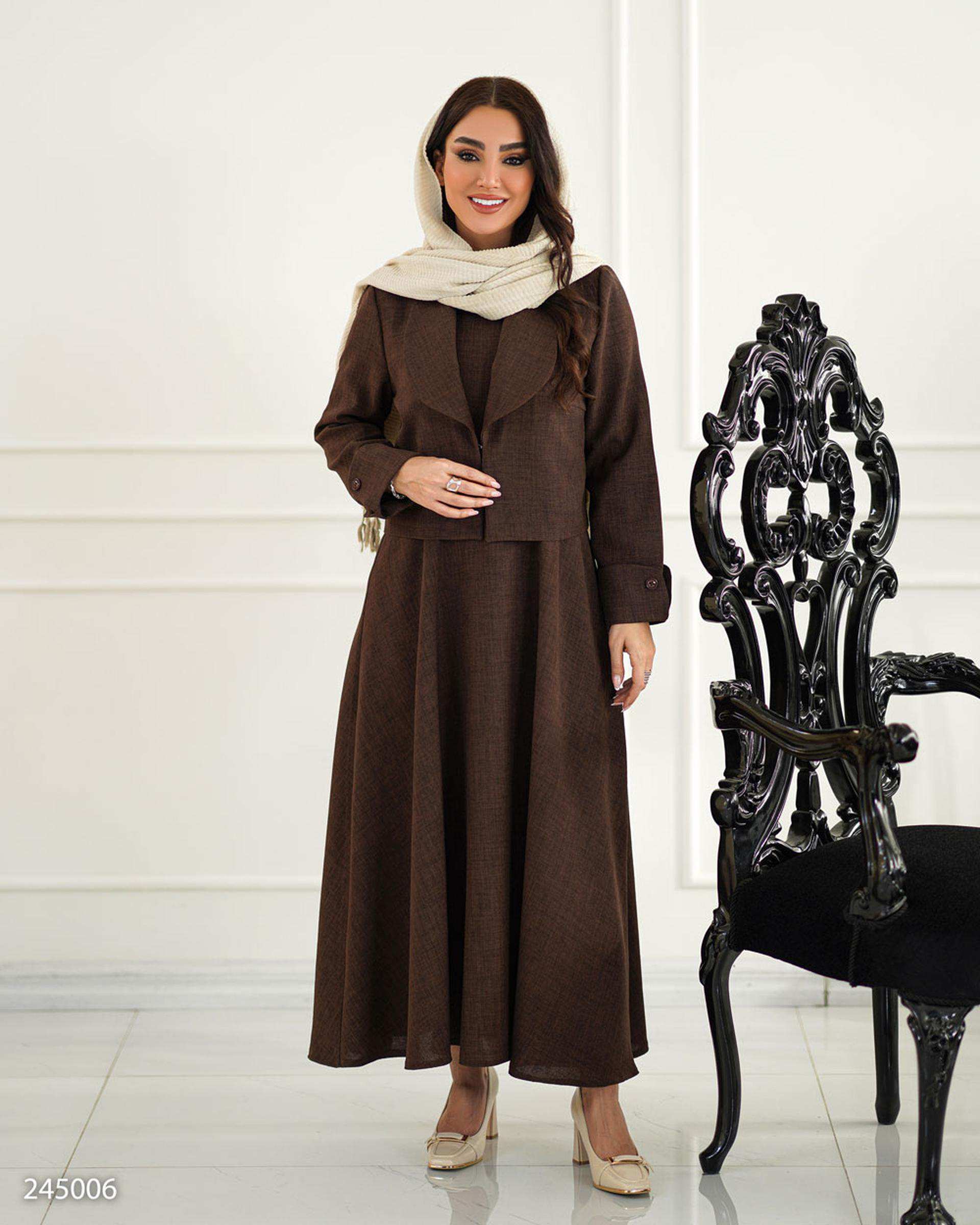 ست کت و سارافون زنانه قهوه ای مدل ماهیار السانا Elsana کد 2450