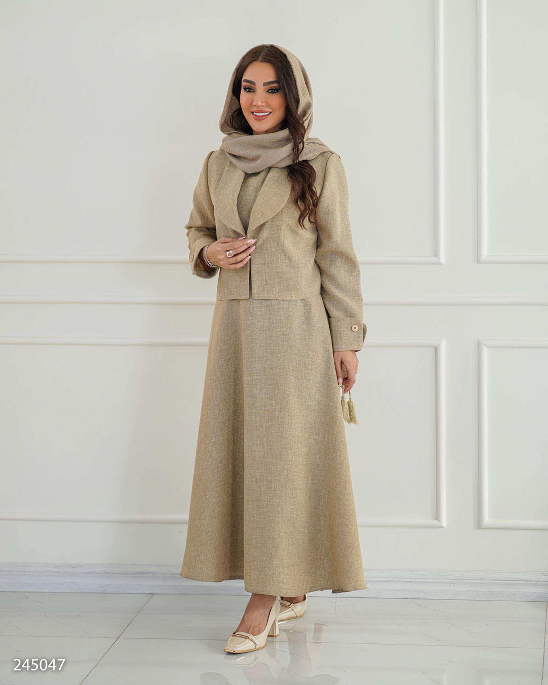 ست کت و سارافون زنانه نسکافه ای مدل ماهیار السانا Elsana کد 2450