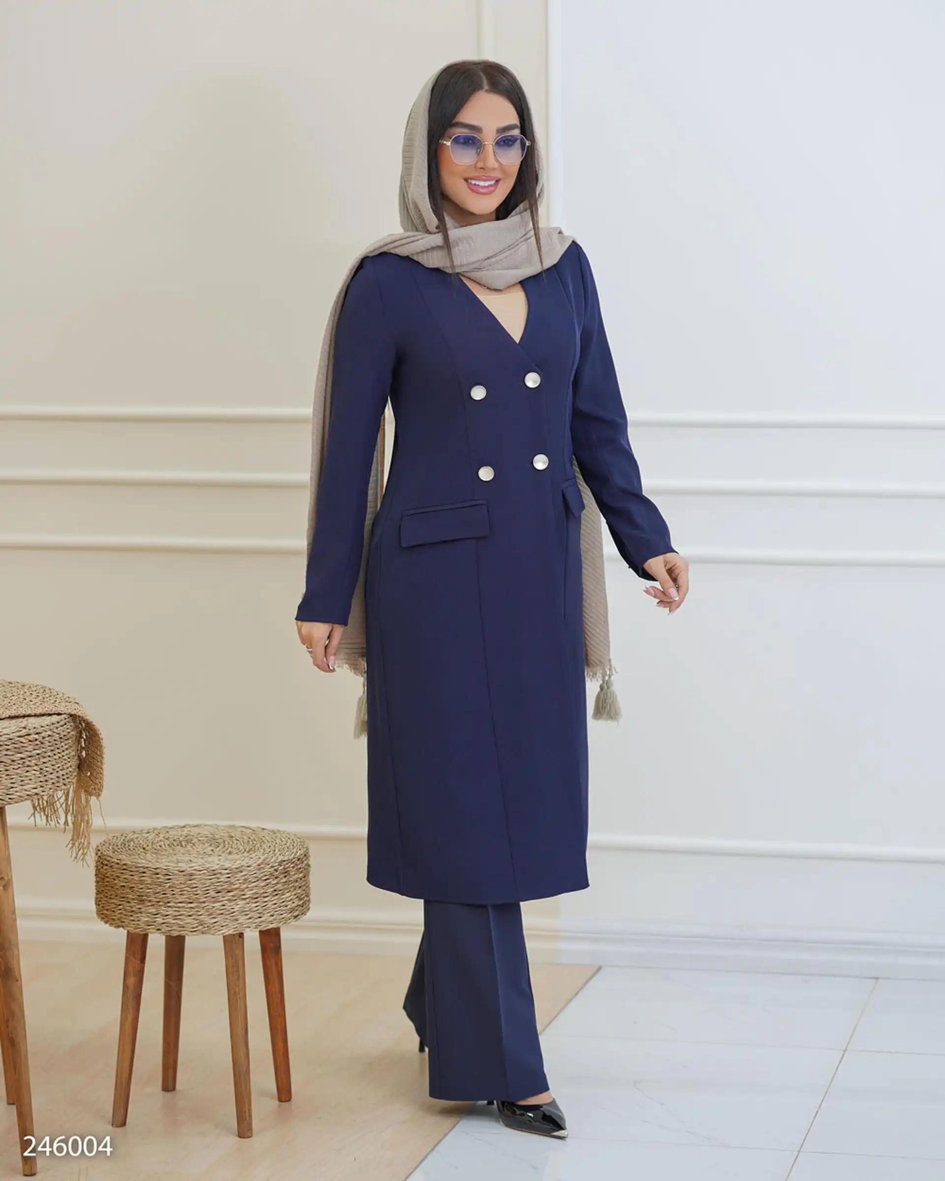 مانتو بلند زنانه سرمه ای مدل نعیمه السانا Elsana کد 2460