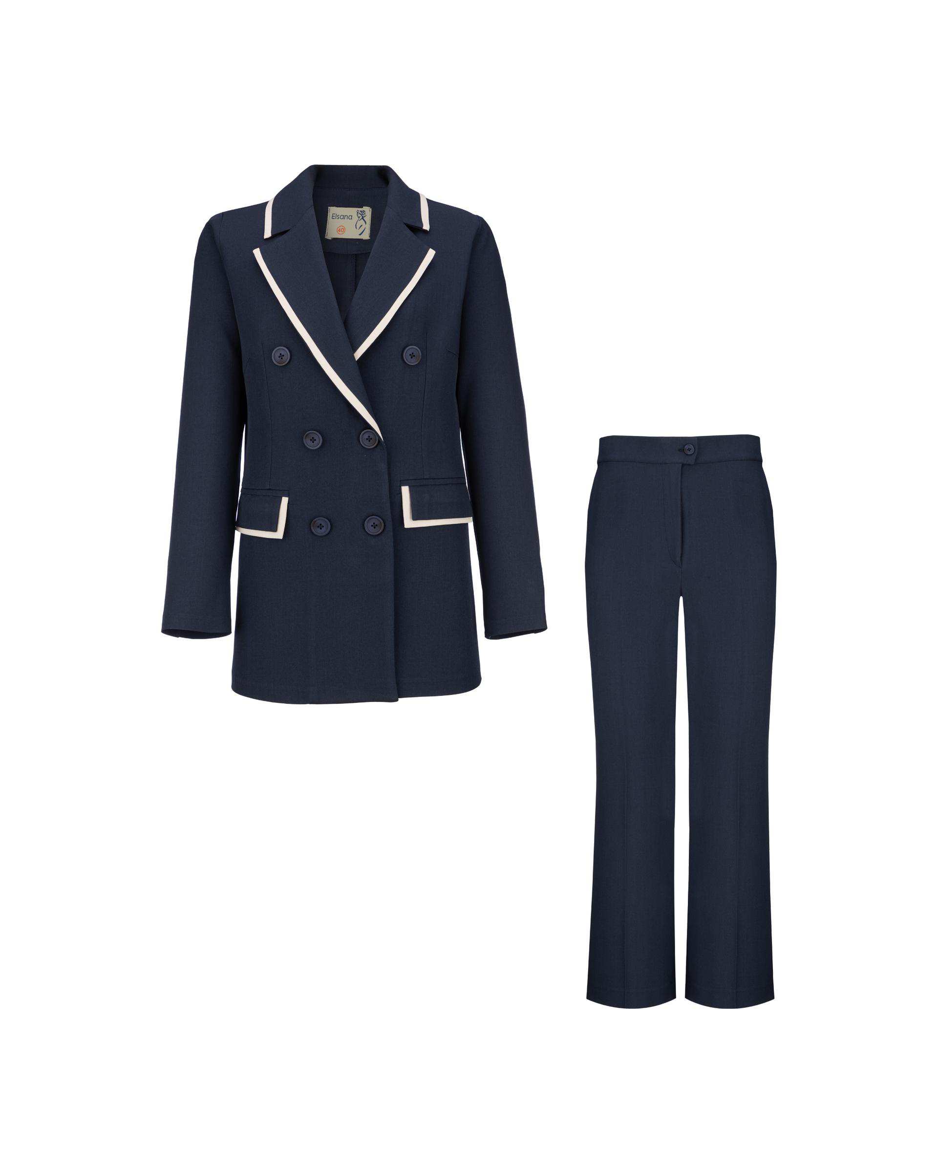 ست کت و شلوار زنانه سرمه ای مدل ماهگل السانا Elsana کد 2465