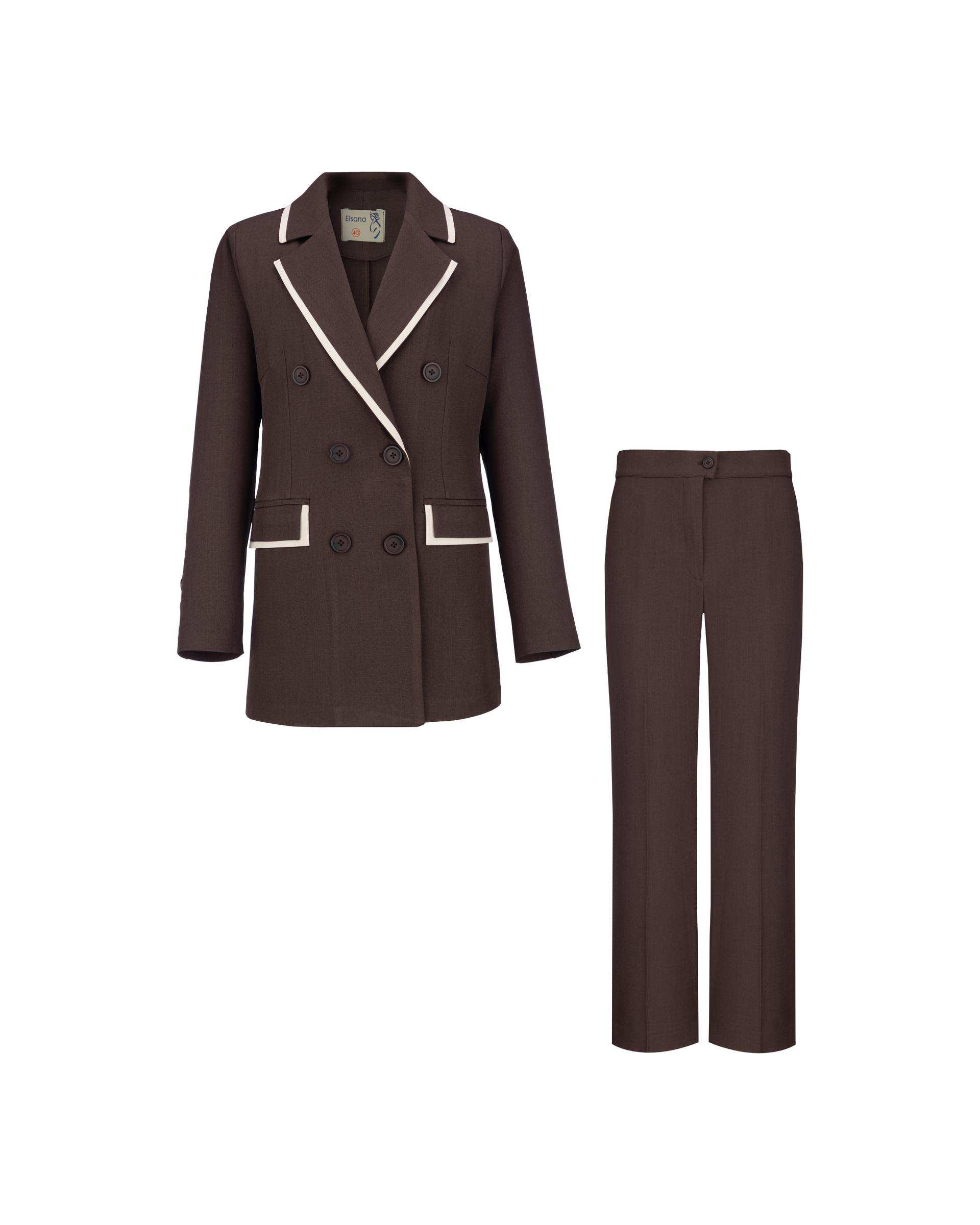 ست کت و شلوار زنانه قهوه ای مدل ماهگل السانا Elsana کد 2465