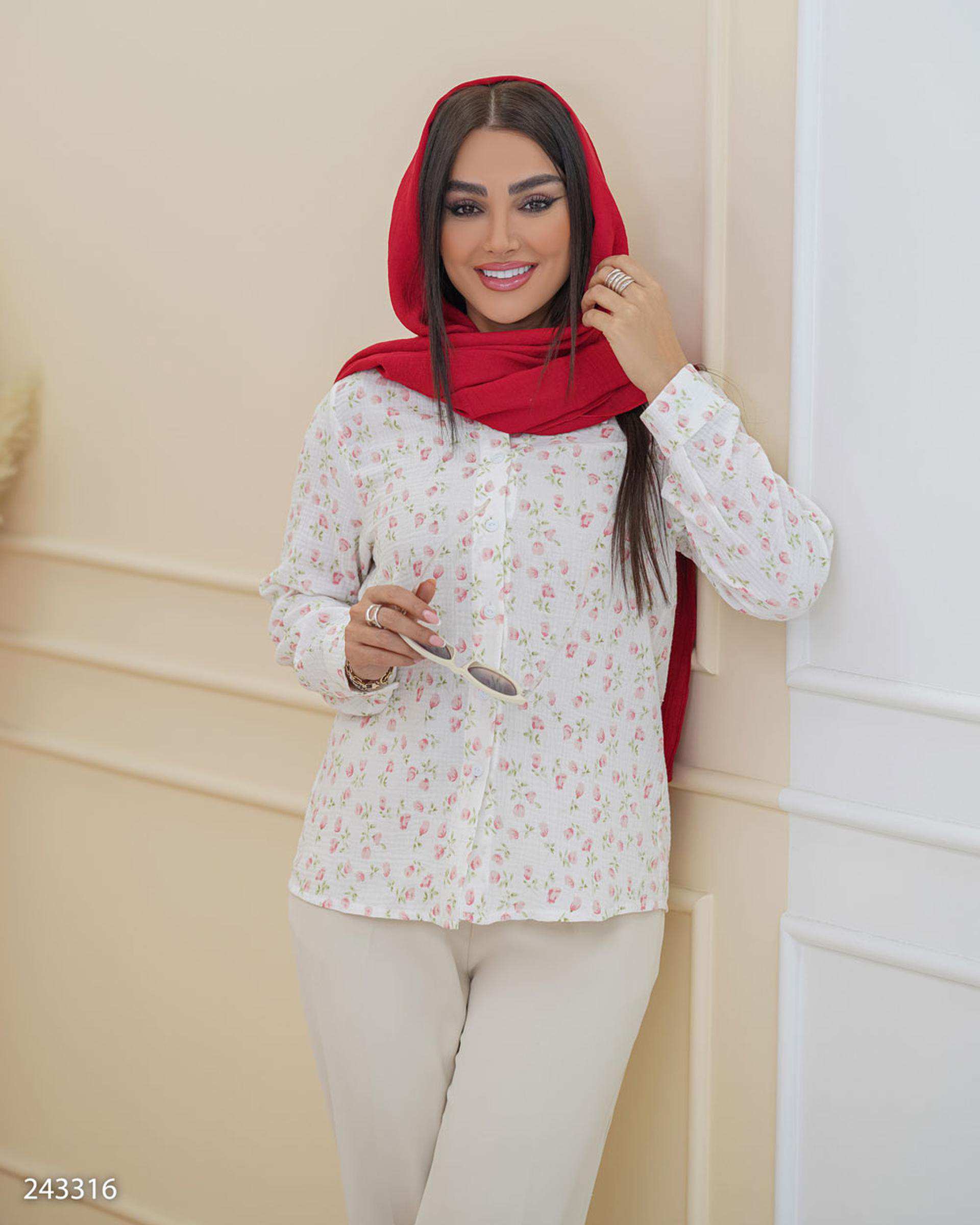 شومیز زنانه گل سفید مدل پارسانا السانا Elsana کد 2433