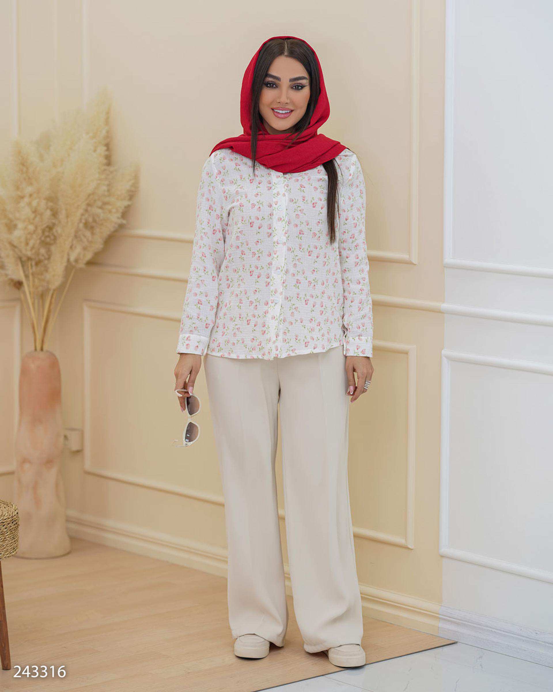 شومیز زنانه گل سفید مدل پارسانا السانا Elsana کد 2433