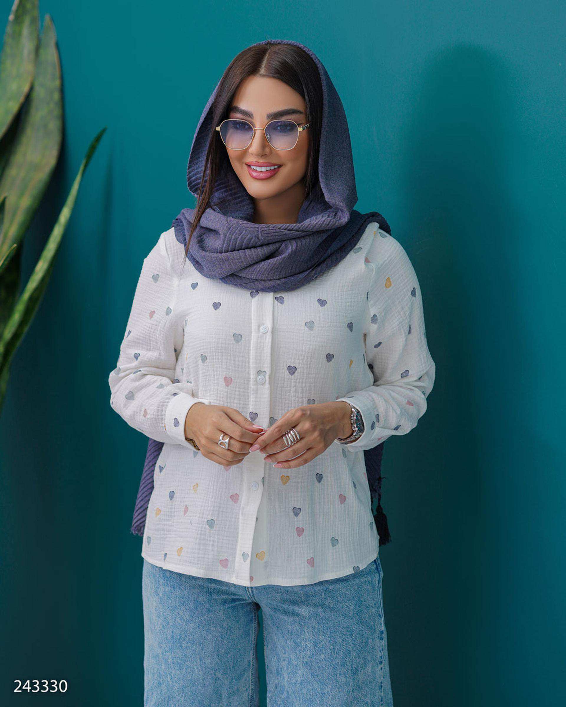 شومیز زنانه قلب ریز سفید مدل پارسانا السانا Elsana کد 2433