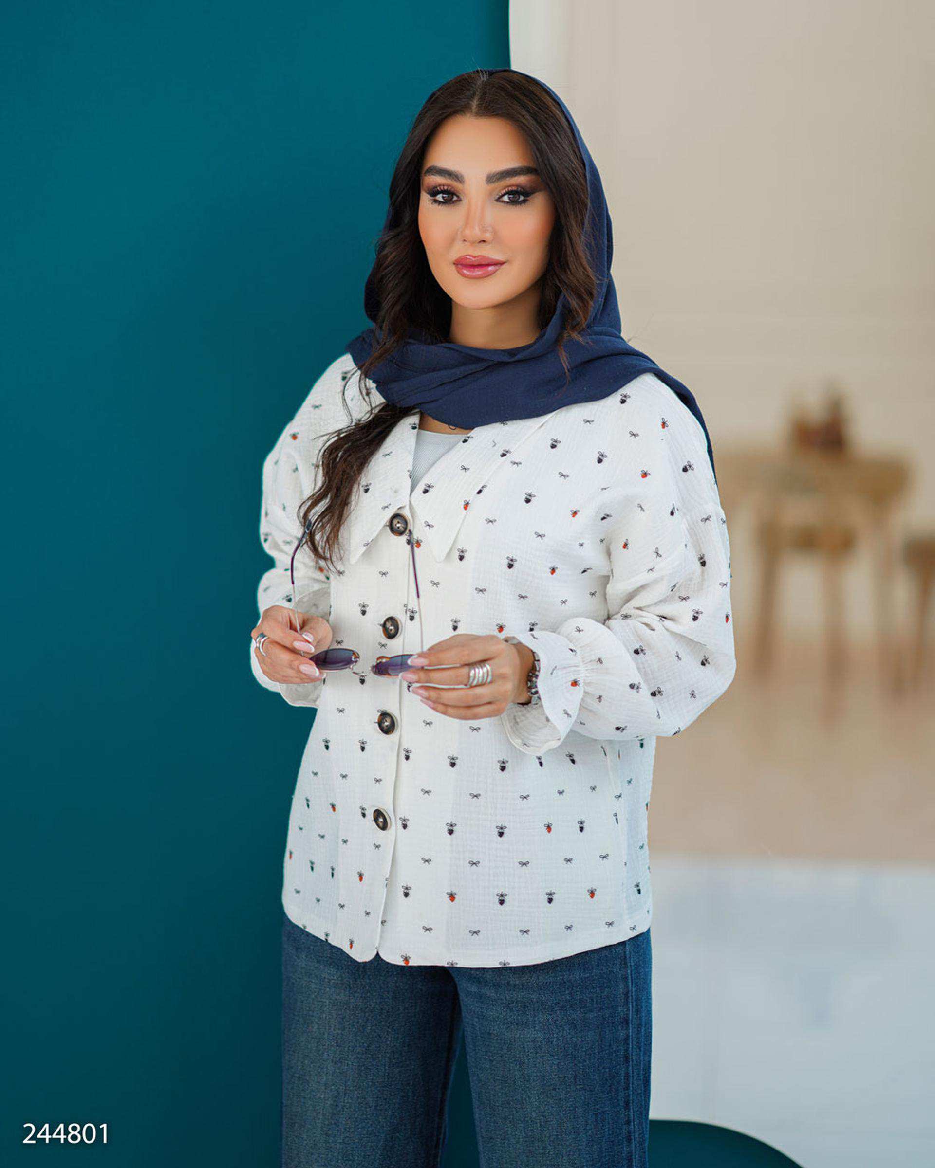 شومیز زنانه پاپیون سفید مدل نیکین السانا Elsana کد 2448