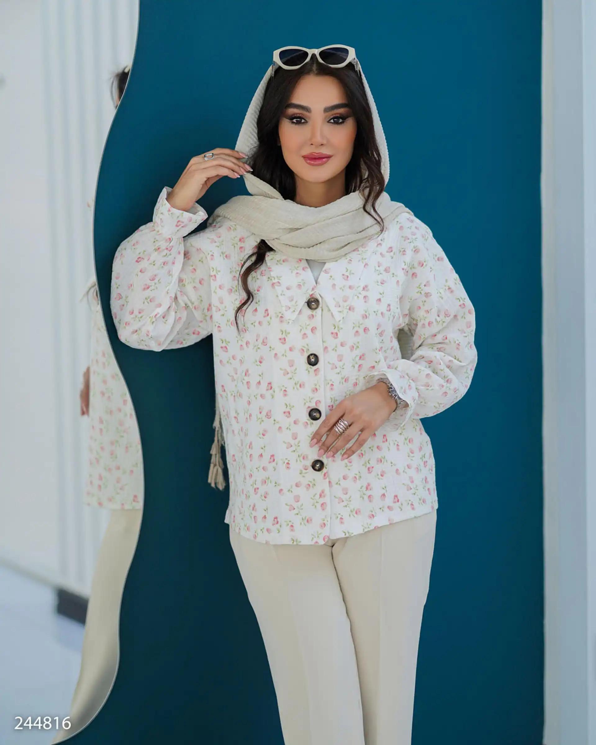 شومیز زنانه گل سفید مدل نیکین السانا Elsana کد 2448