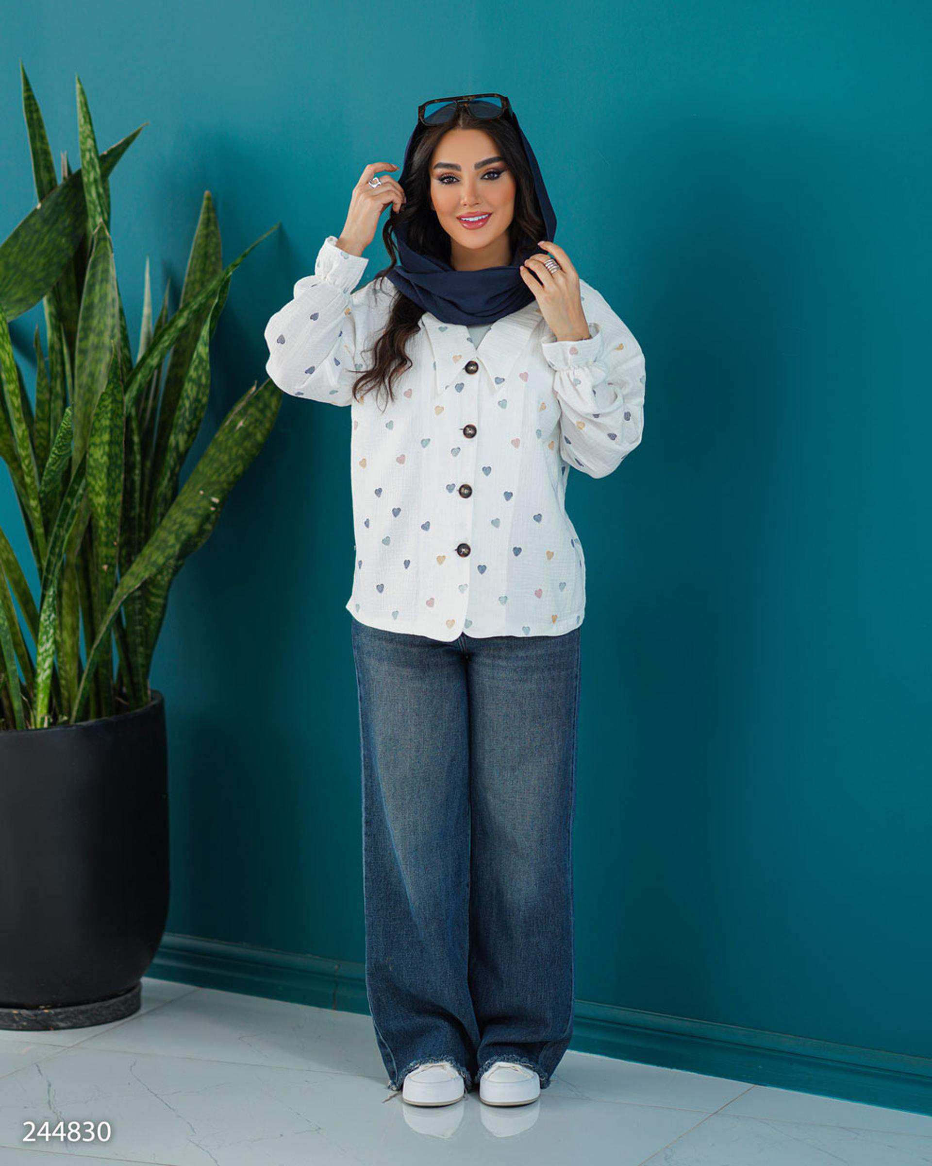 شومیز زنانه قلب ریز سفید مدل نیکین السانا Elsana کد 2448