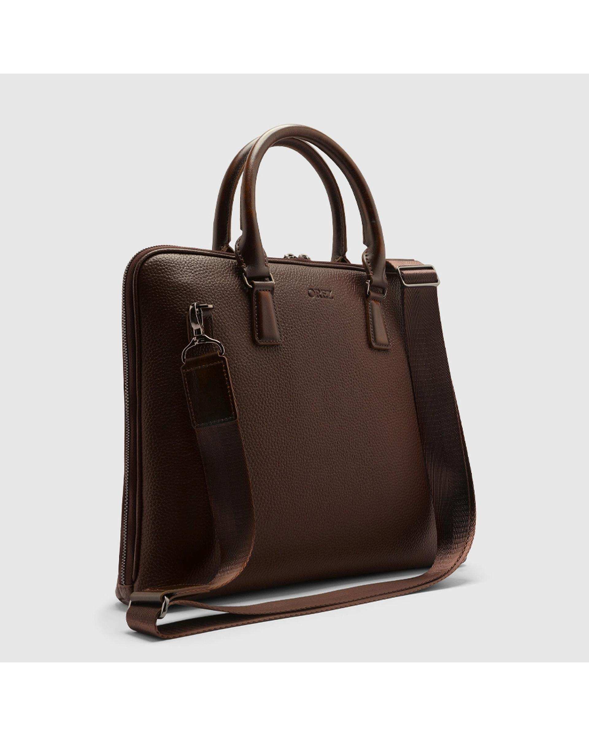 کیف اداری چرم طبیعی فلوتر قهوه ای اورز Orez مدل MALMOکد BUB102