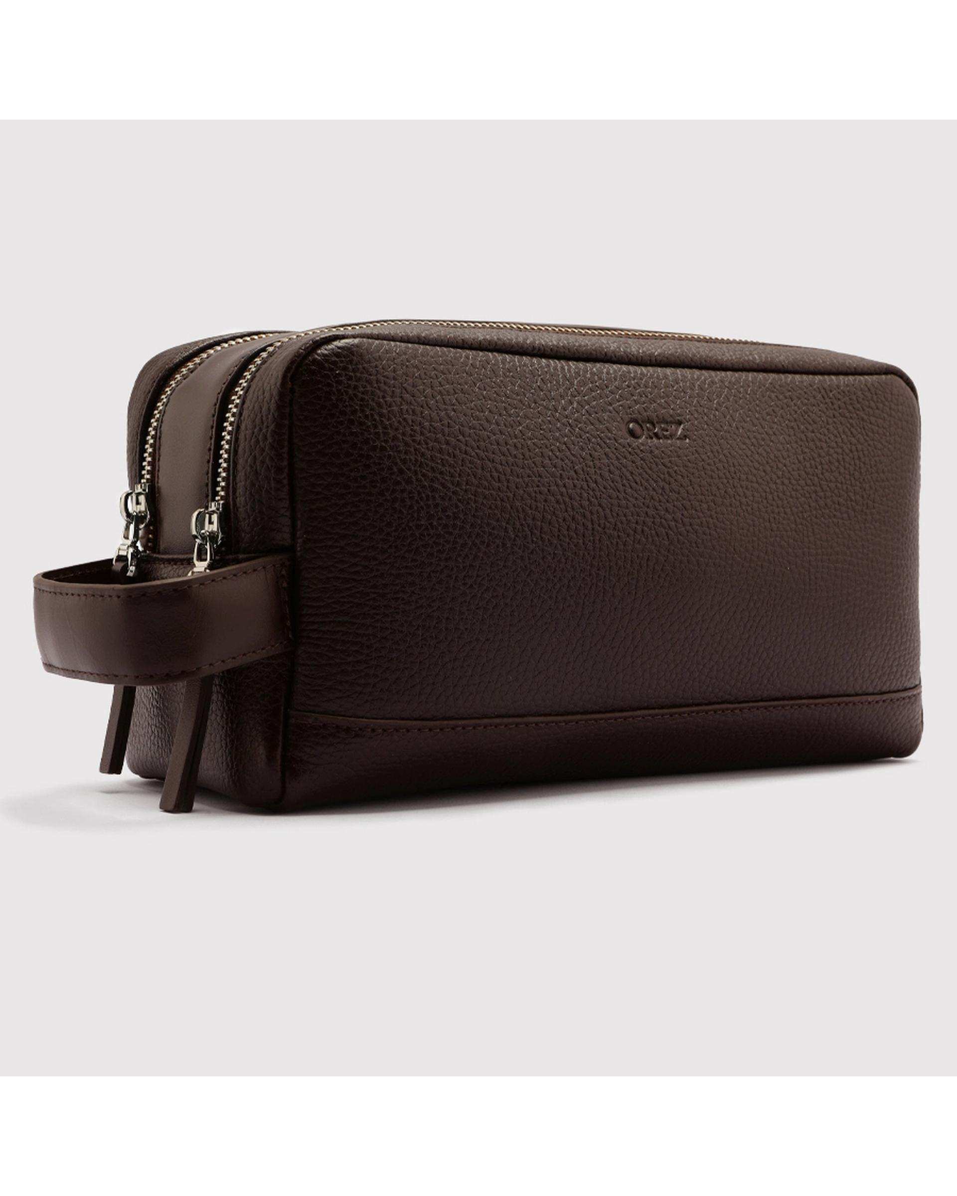 کیف دستی چرم طبیعی مردانه فلوتر قهوه ای اورز Orez مدل NEDکد COM103