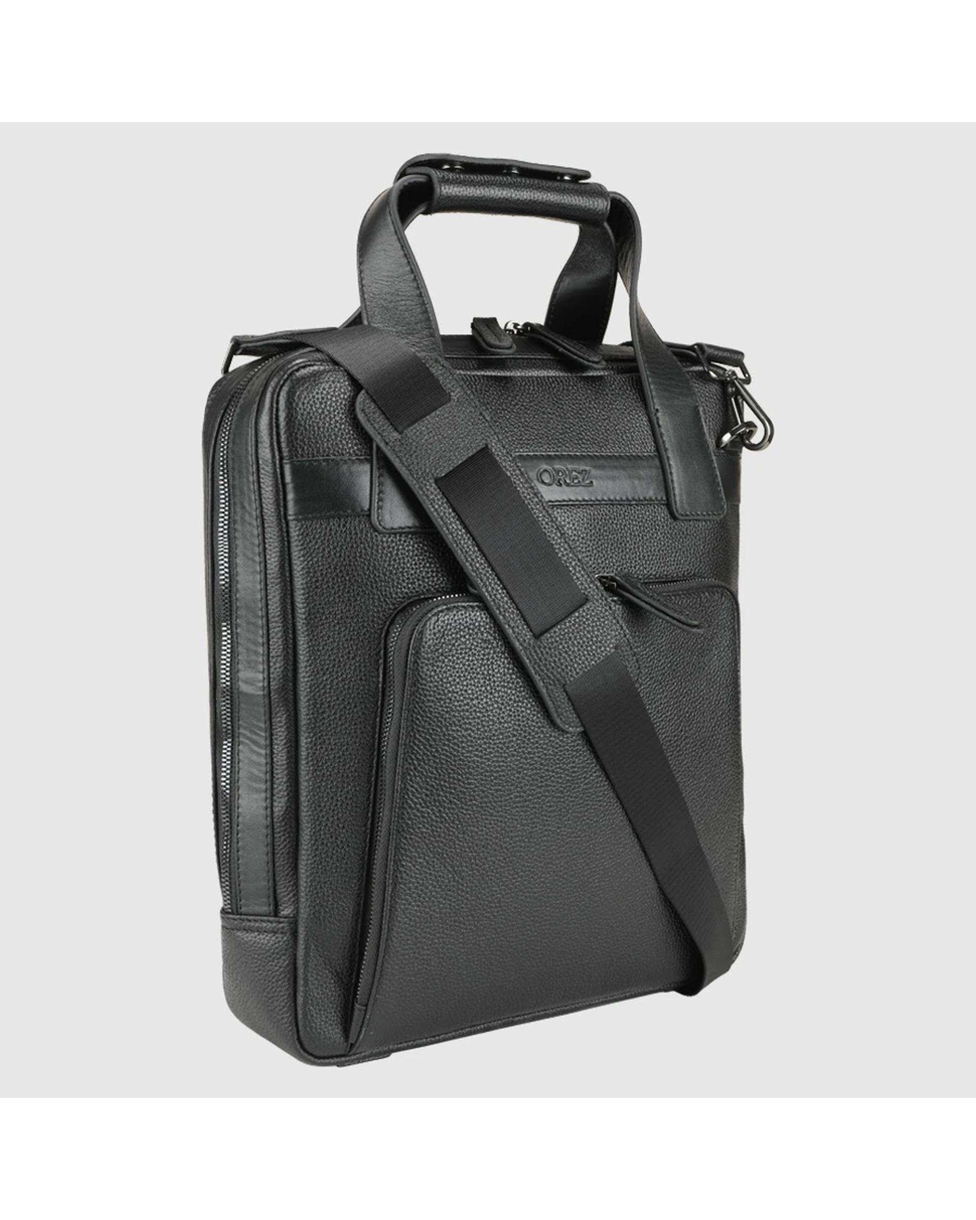 کیف اداری چرم طبیعی مردانه فلوتر ناپا میلینگ مشکی اورز Orez مدل LEON SATCHELکد SMB101