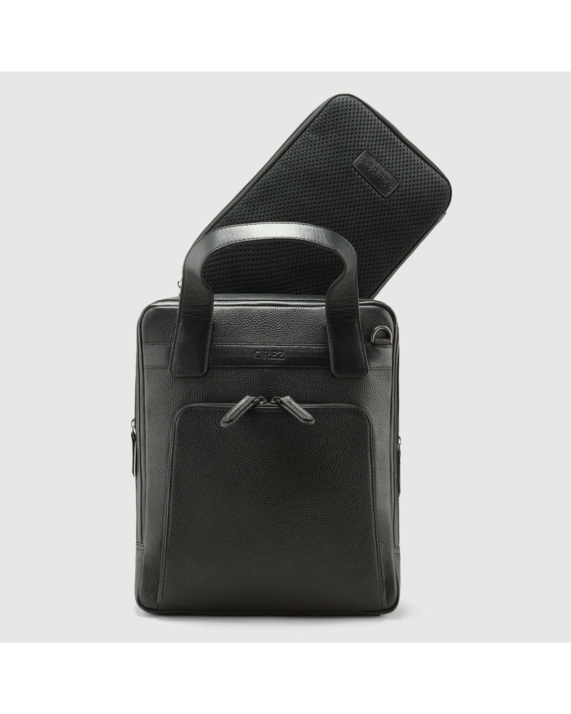 کیف اداری چرم طبیعی مردانه فلوتر ناپا میلینگ مشکی اورز Orez مدل LEON SATCHELکد SMB101