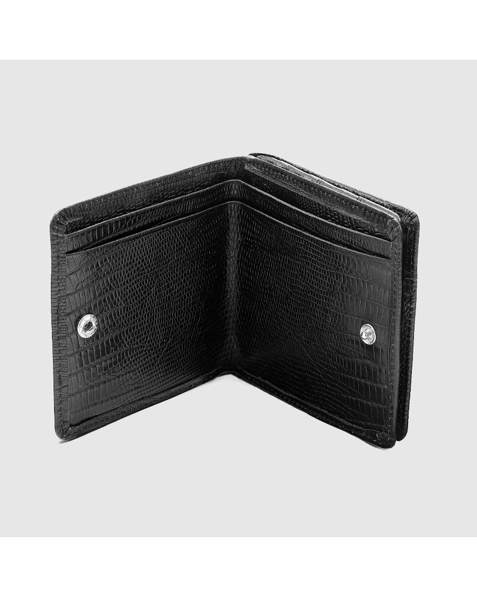 کیف پول چرم طبیعی مردانه لیزارد مشکی اورز Orez مدل COOPERکد BFB115