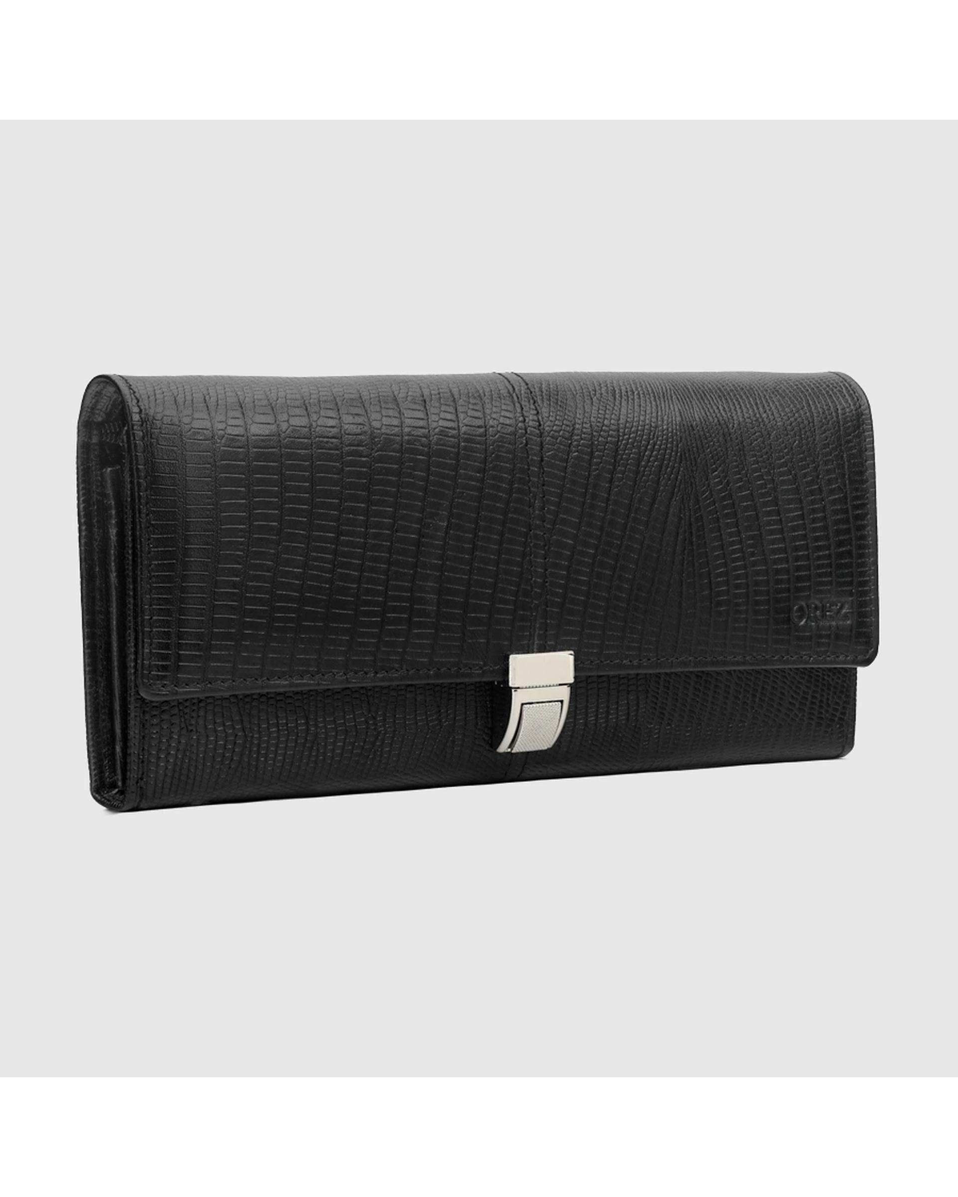 کیف دستی چرم طبیعی مردانه لیزارد مشکی اورز Orez مدل DALLASکد MHB109