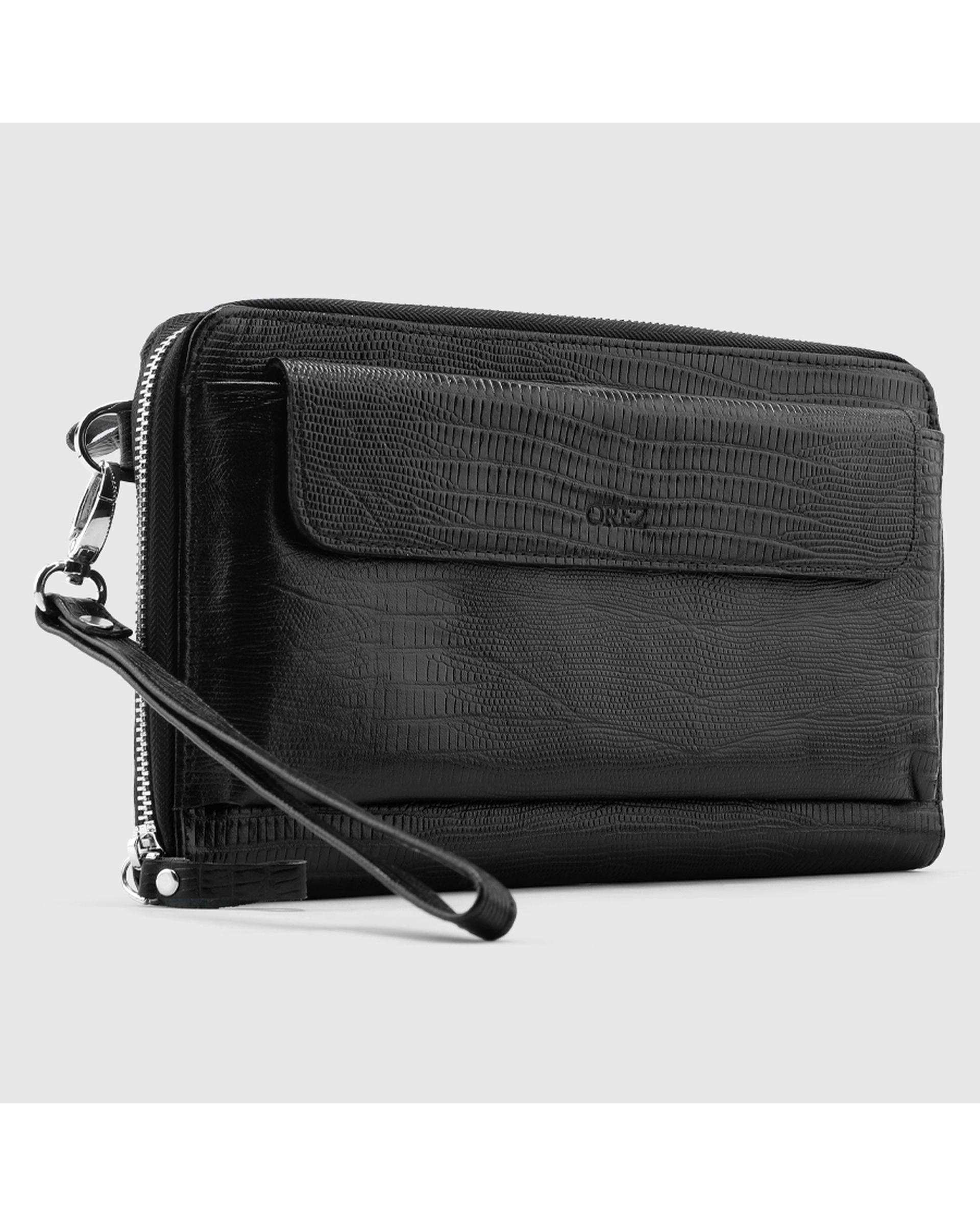 کیف دستی چرم طبیعی مردانه لیزارد مشکی اورز Orez مدل DAMIANکد BDH112