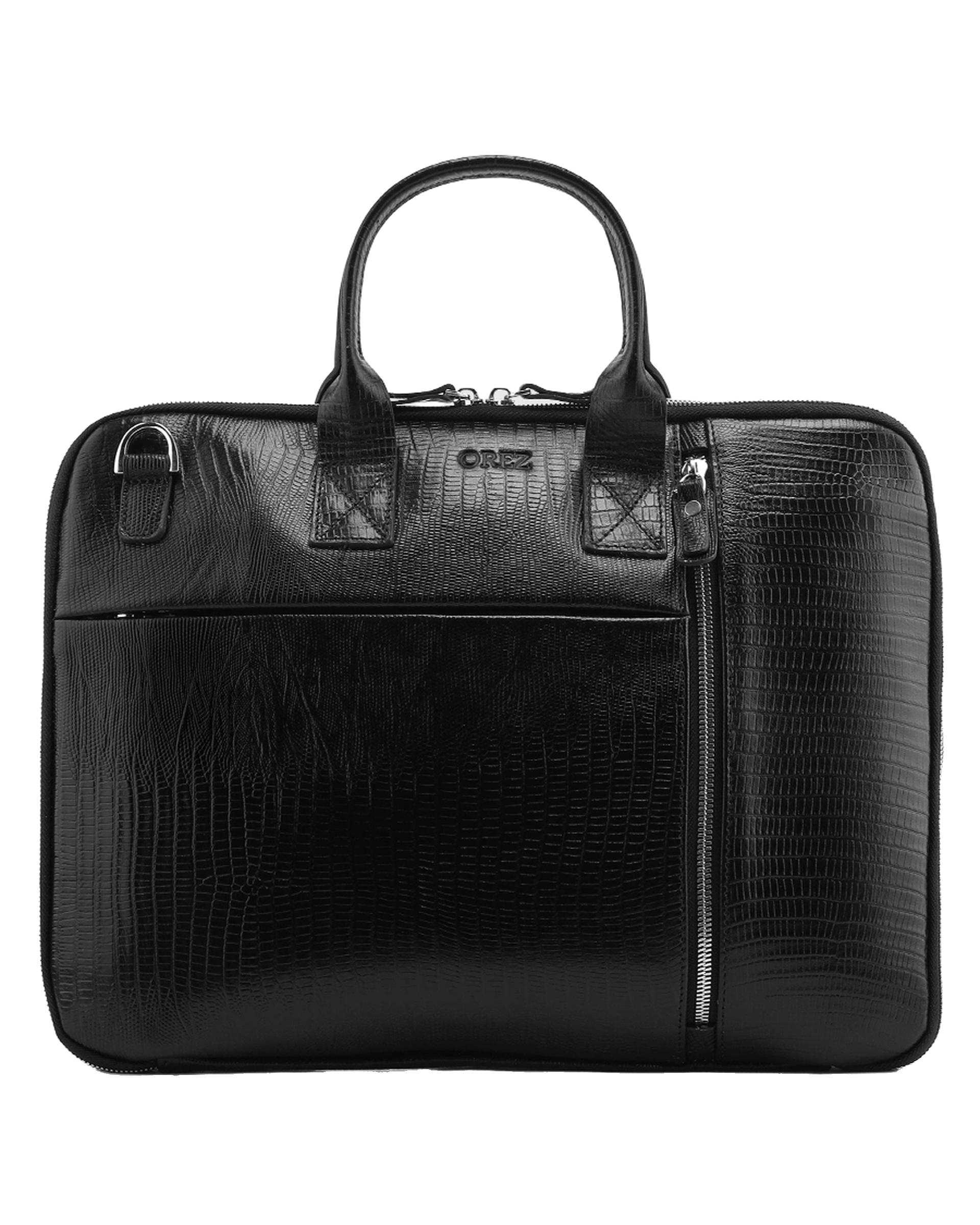 کیف اداری چرم طبیعی مردانه لیزارد مشکی اورز Orez مدل DOMINICکد BUB104