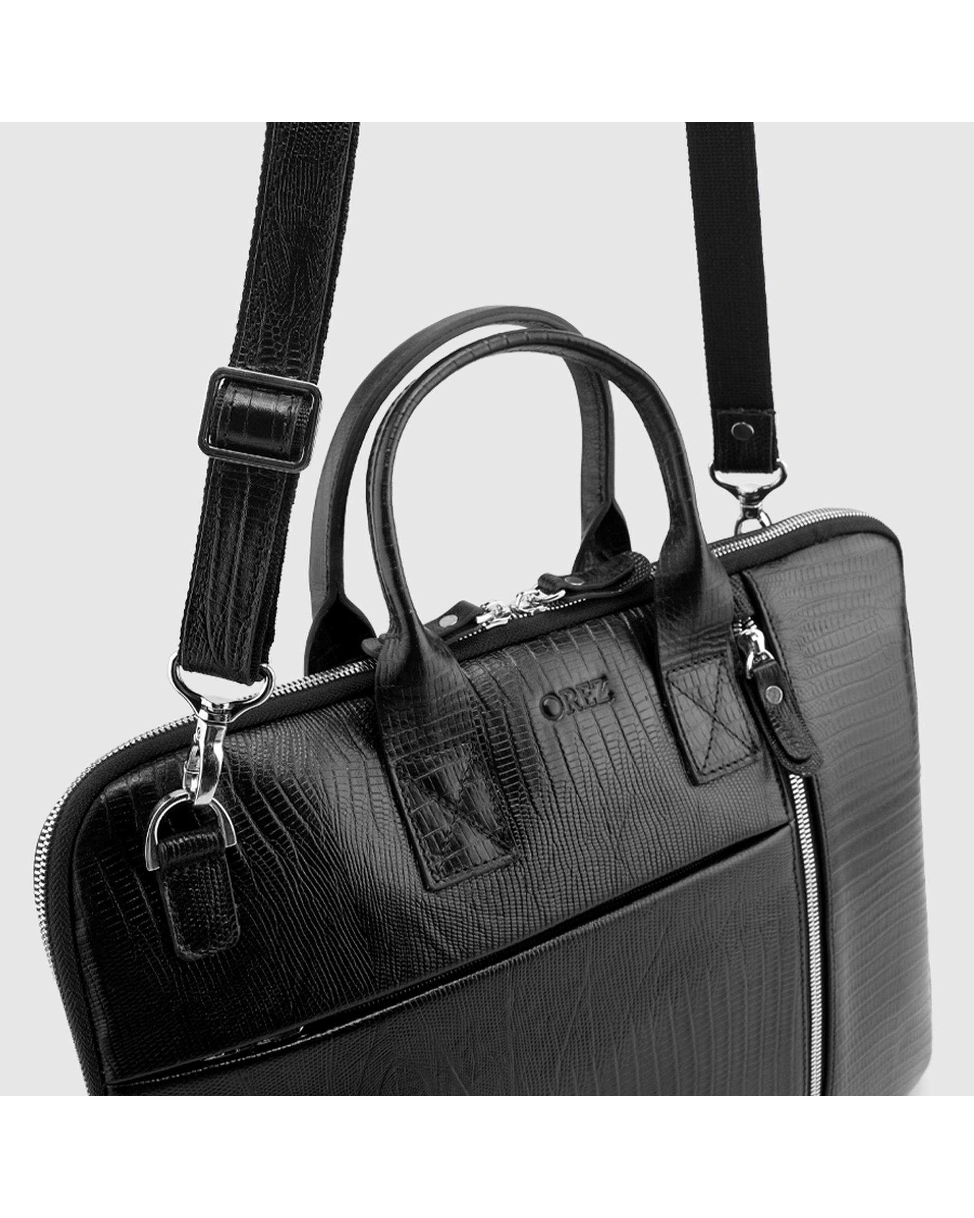 کیف اداری چرم طبیعی مردانه لیزارد مشکی اورز Orez مدل DOMINICکد BUB104