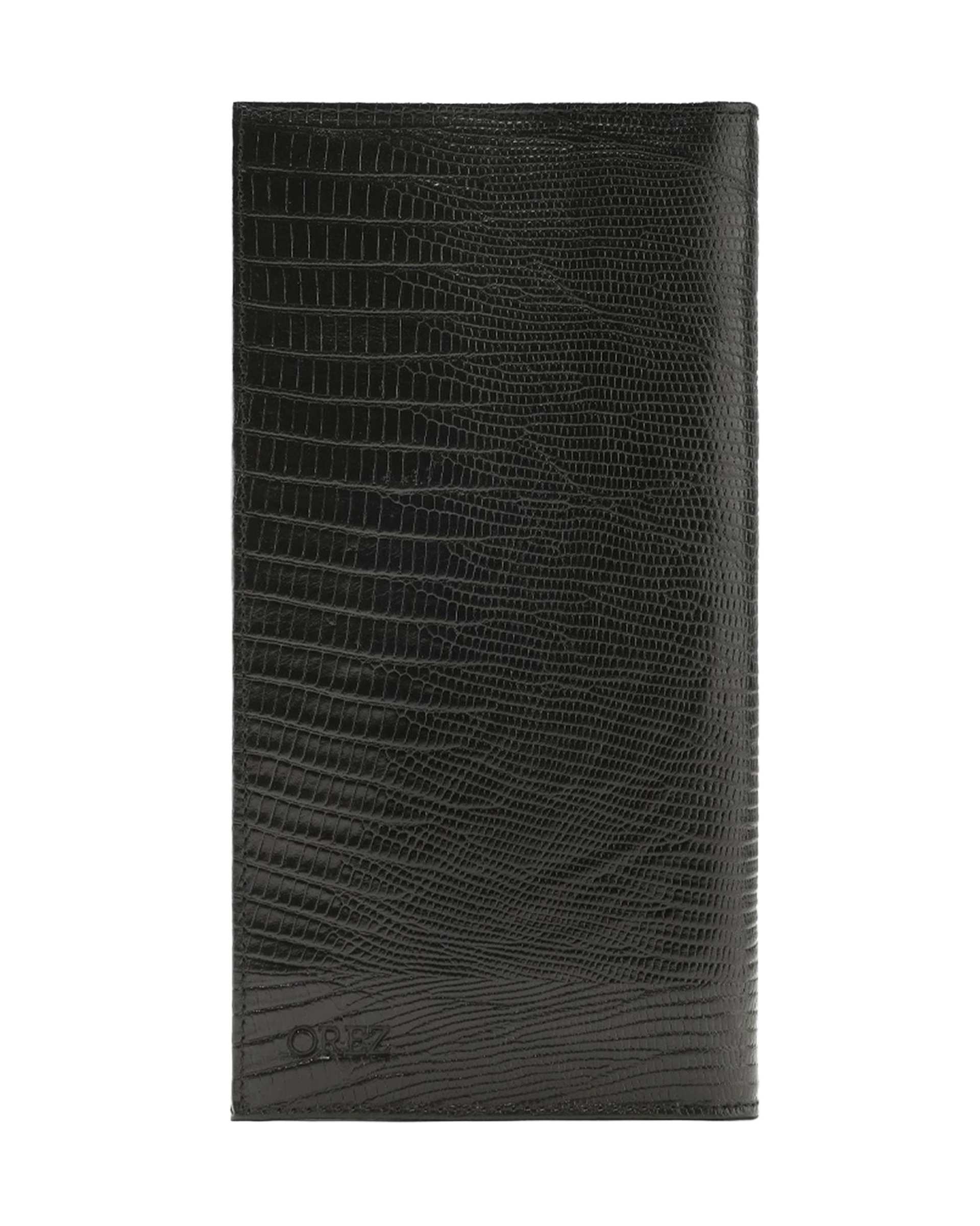 کیف پول چرم طبیعی مردانه لیزارد مشکی اورز Orez مدل PORTOکد WAB108